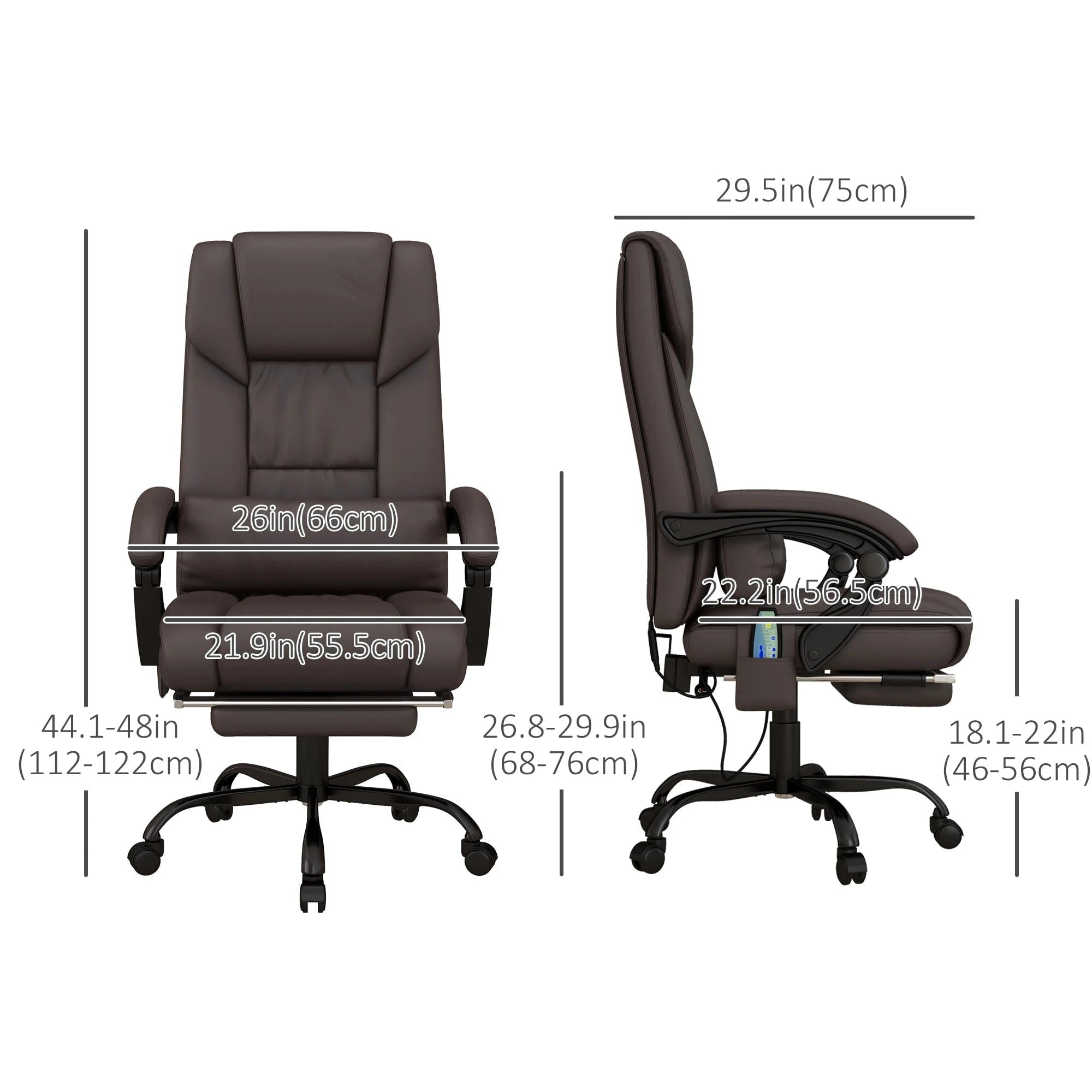 6-Point Vibration Massage Faux Leather Office Chair - Brown Ergonomic Executive Chair for Home & Office Use - Perfect for Long Work Hours & Back Pain Relief