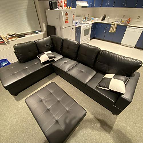 Ainehome 3-Piece L-Shaped Sectional Sofa Set with Storage Ottoman & Matching Pillows - Left-Facing Black Living Room Furniture for Small Spaces & Modern Apartments