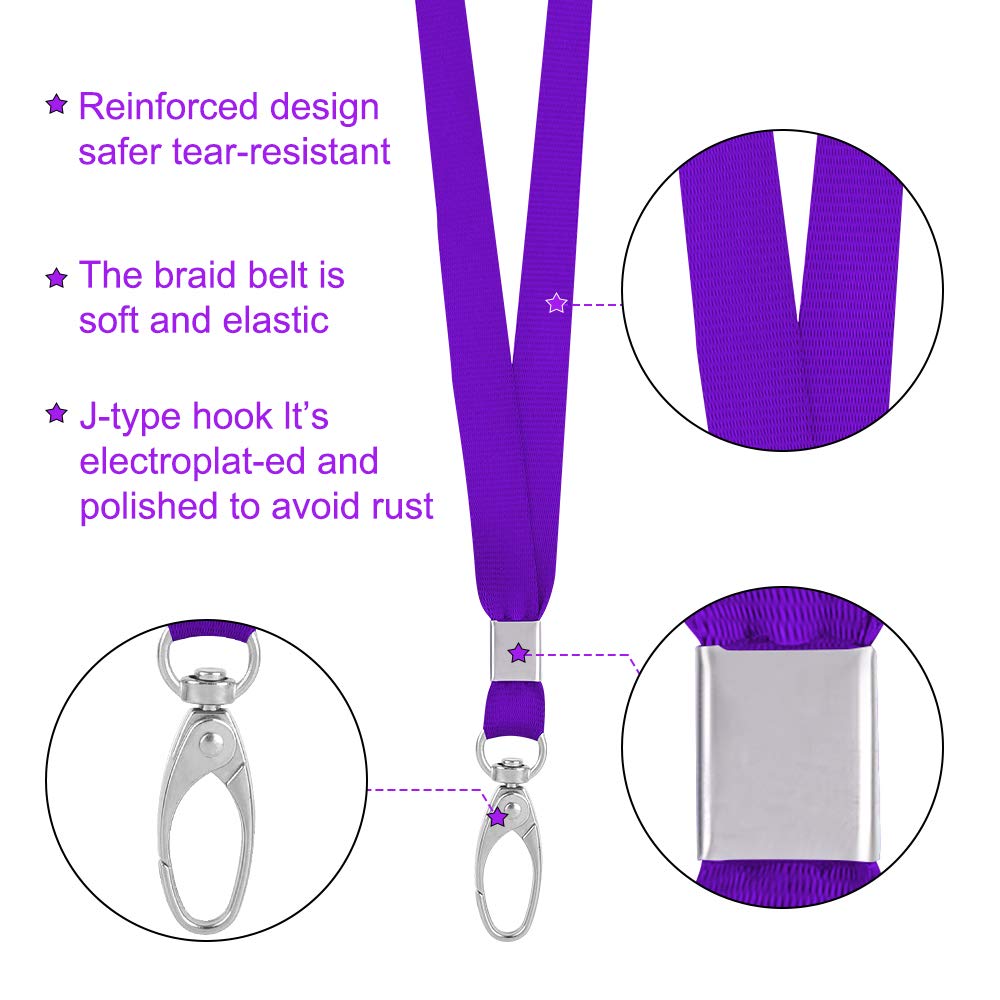 50 Pack Bulk Lanyards for ID Badges with Clips - Kids & Office Use