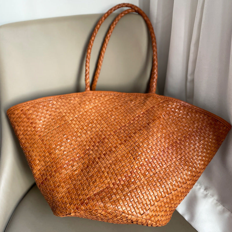 Premium Genuine Leather Large Capacity Tote Bag - Handcrafted Cowhide Shoulder Bag for Women | Perfect for Work, Travel & Everyday Use