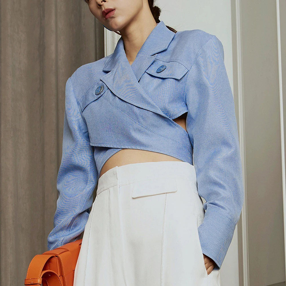 Asymmetrical Slim Women's Blouses - Lapel Collar Long Sleeve Casual Tops for Female Fashion | Office Wear, Dating Outfits & Everyday Chic Style