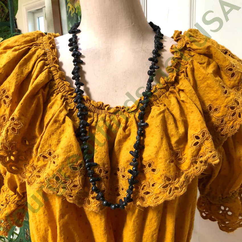 Vintage Mexican Oaxacan Black Glazed Clay Beaded Bird Necklace - Handmade Folk Art Jewelry for Women, Boho Chic Accessories for Festivals & Special Occasions