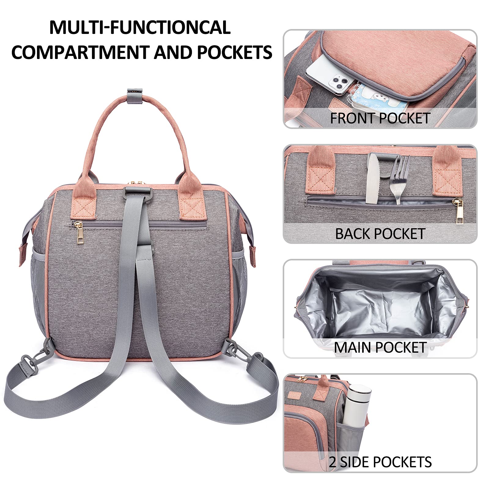 **Insulated Lunch Box for Women & Men - Large Leakproof Cooler Tote Bag with 3 Carrying Ways & Adjustable Strap - Perfect for Office, Picnic, Beach & Outdoor Activities**