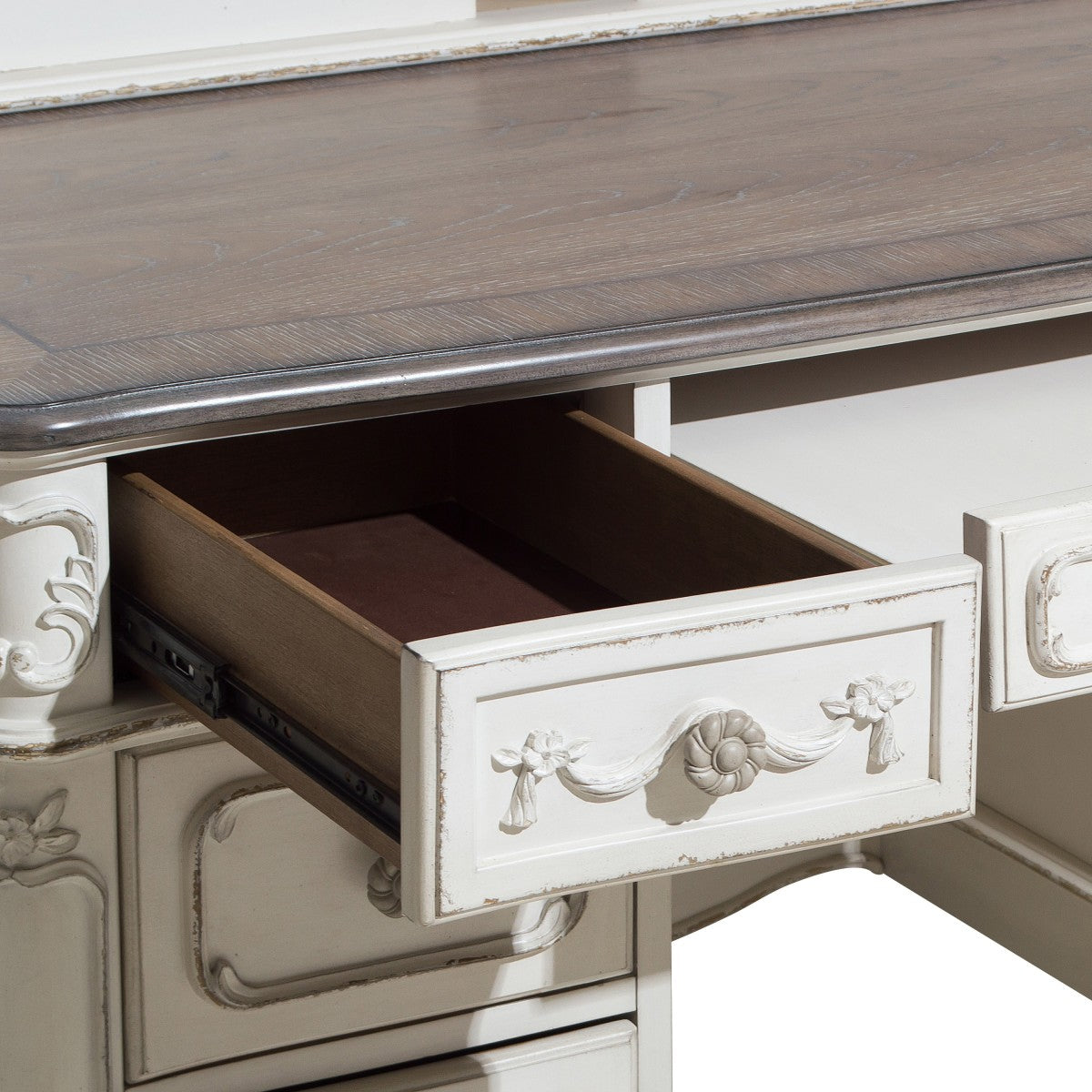 Elegant 2-Tone Writing Desk - Birch & Ash Veneer, No Assembly Required - Perfect for Home Office, Study Room & Small Spaces