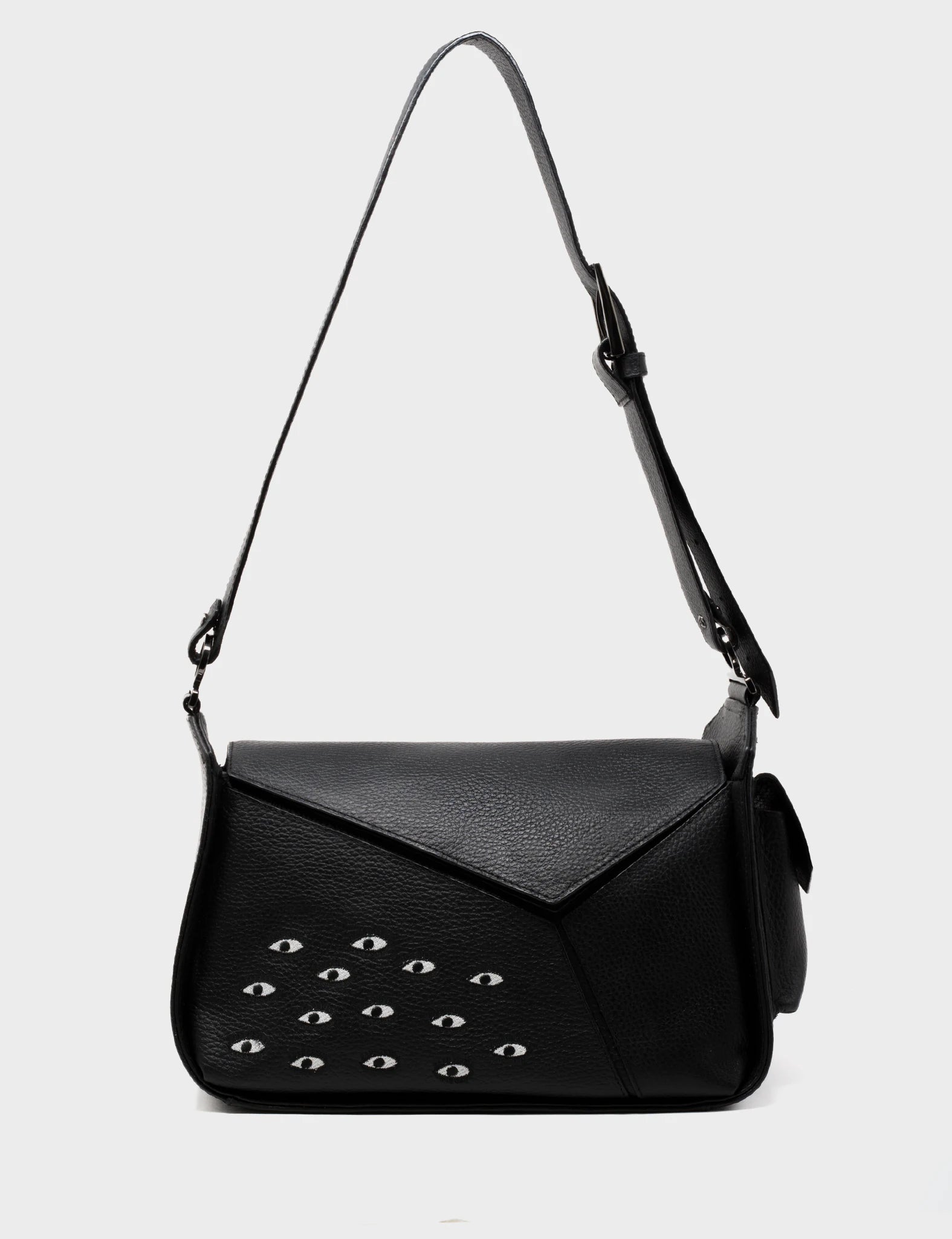 Houston Black Leather Shoulder Bag with Eyes Embroidery - Stylish Crossbody Purse for Women, Perfect for Work, Travel and Everyday Use