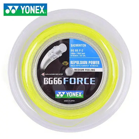 Yonex BG 66 Force Badminton String [200m Reel] - High Performance Badminton Racket String for Professional Players - Perfect for Tournament Play & Training Sessions