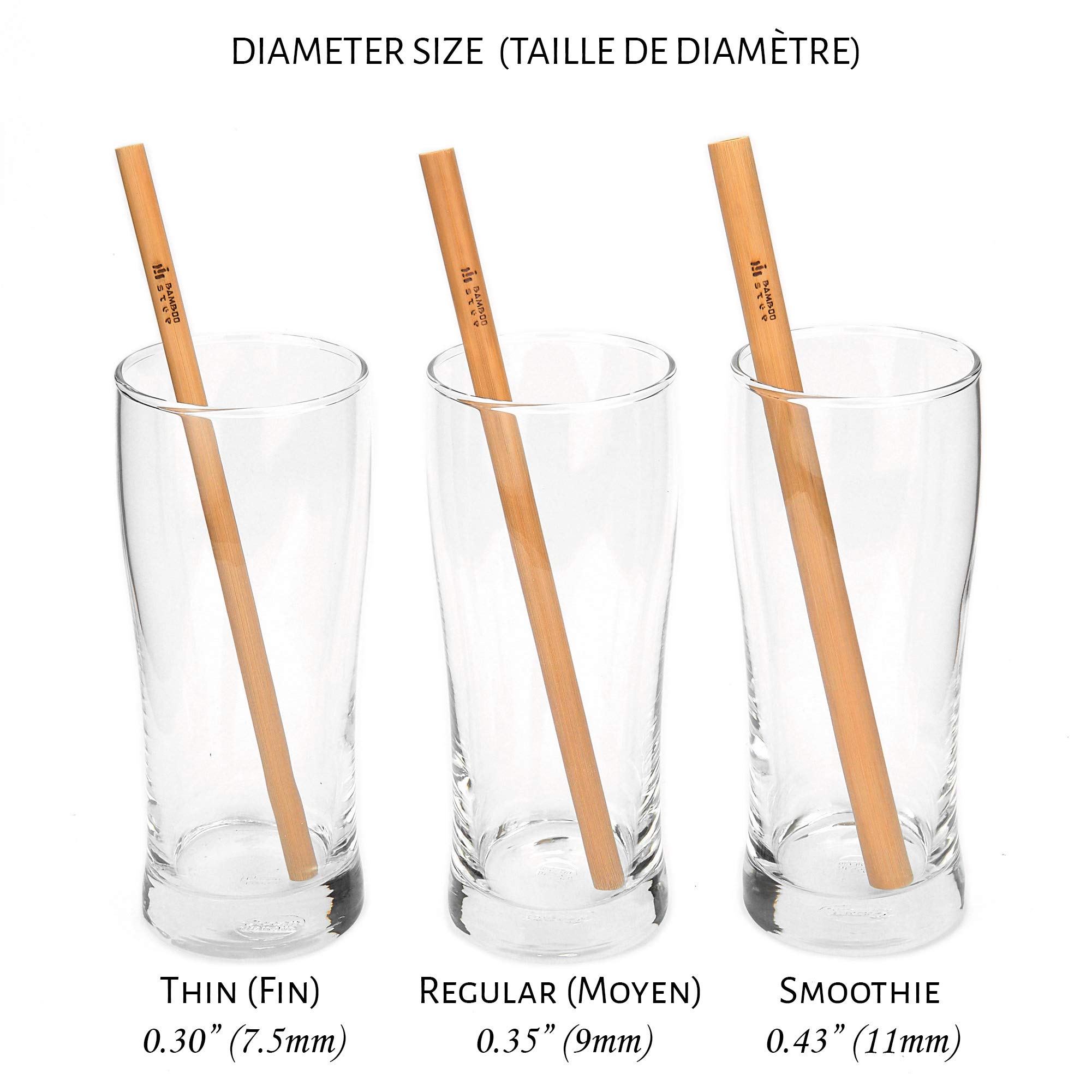 Premium Bamboo Straws Set of 3 with Cleaning Brush - Eco-Friendly Reusable Drinking Straws for Home & Travel