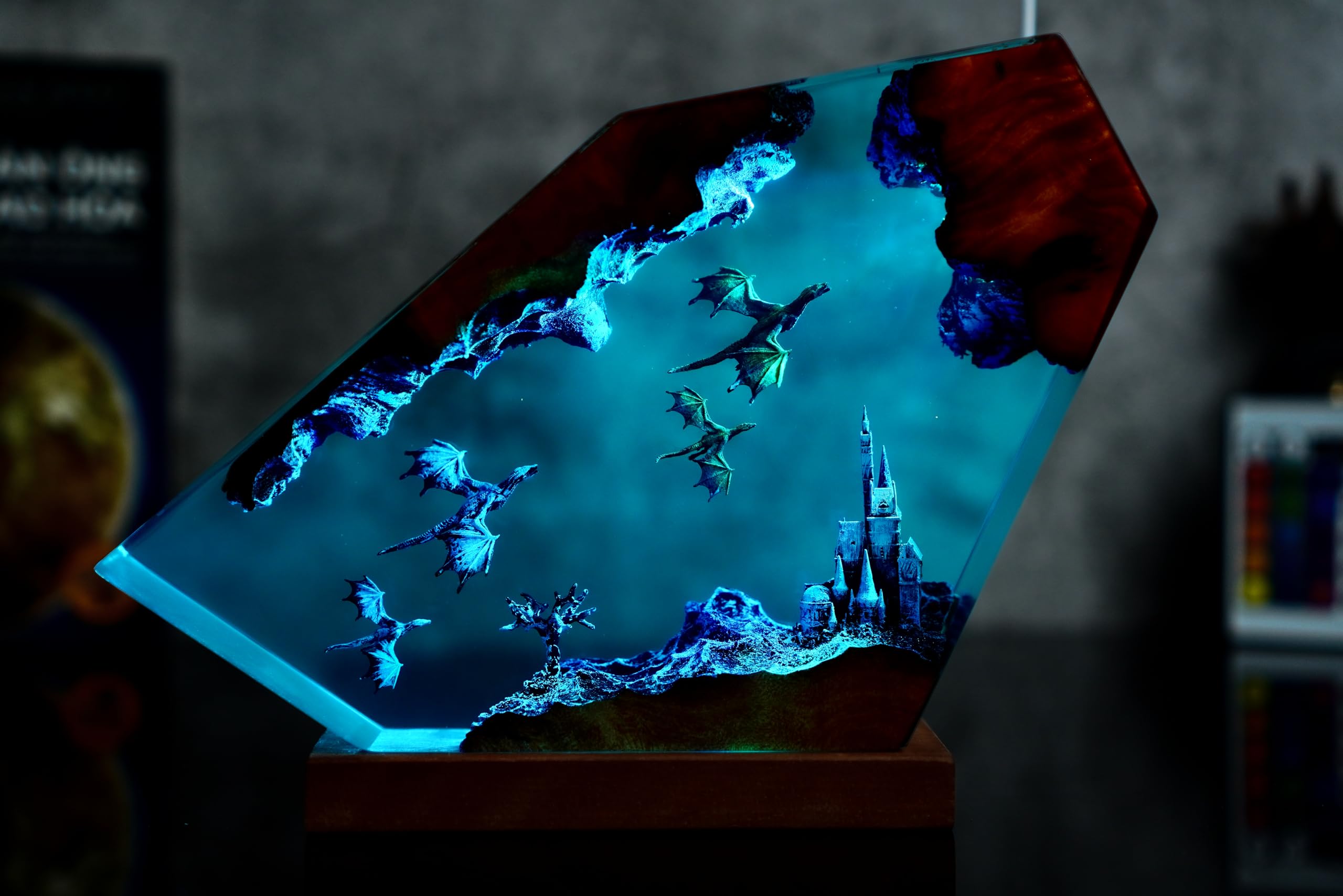 Fire Dragon and Ice Dragon Resin Night Light - 3D Dragon LED Lamp for Home Decor, Bedroom, Living Room - Unique Anniversary Gift for Men & Women (XL 19.8x25.4cm) - Perfect for Fantasy Themed Rooms, Gaming Setups & Meditation Spaces
