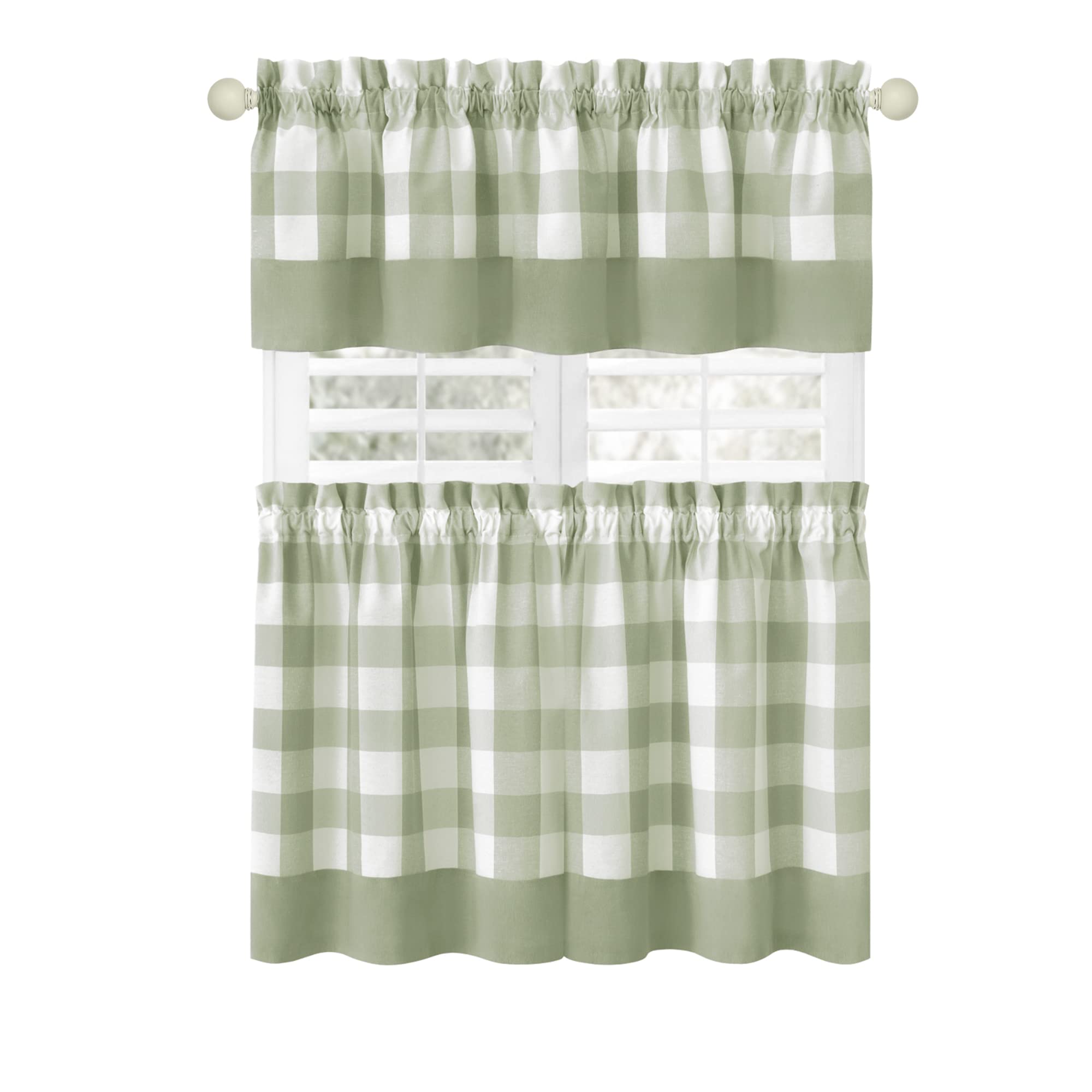Premium Cotton Blend Kitchen Curtains and Valances Set - Classic Country Plaid Checkered Design, 57