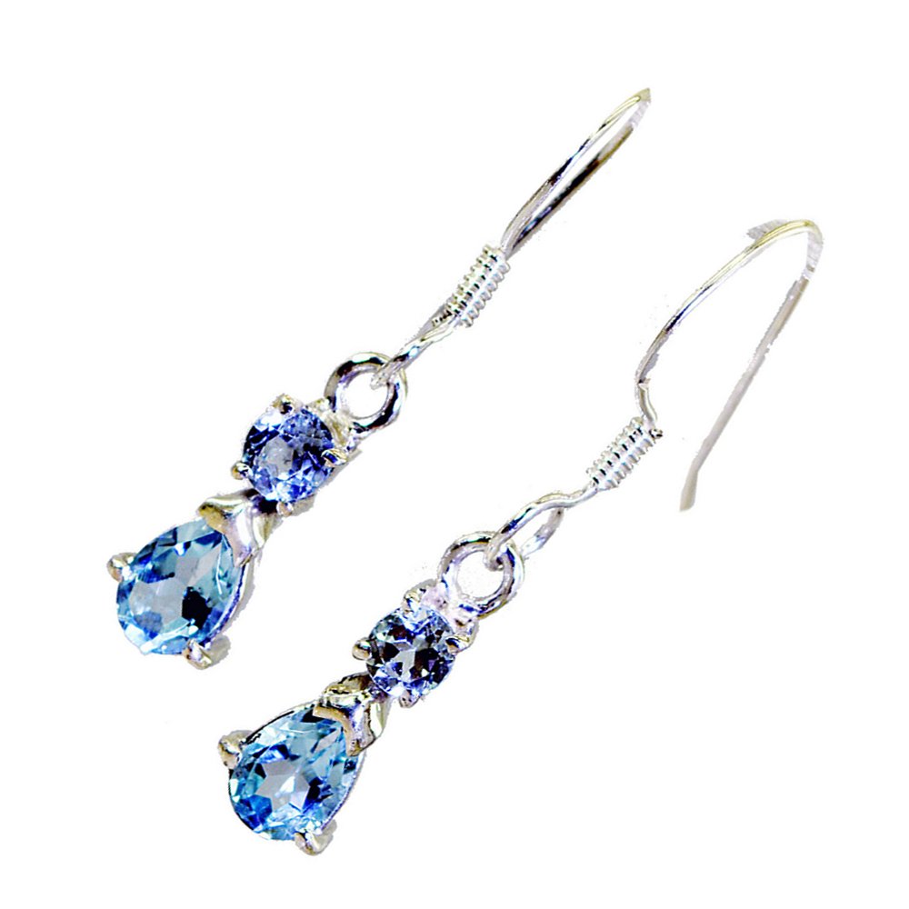925 Sterling Silver Real Blue Topaz Dangle Earrings for Women - Handmade Fashion Jewelry Gift for Birthday, Anniversary & Special Occasions