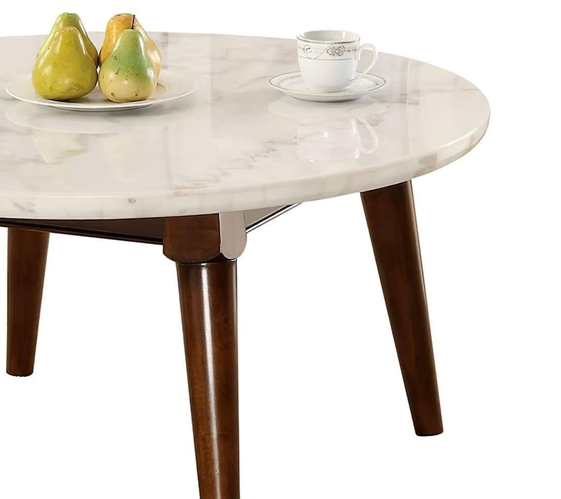 Modern White Marble & Walnut Coffee Table - Elegant Living Room Centerpiece for Home Decor, Dining, and Entertainment Spaces