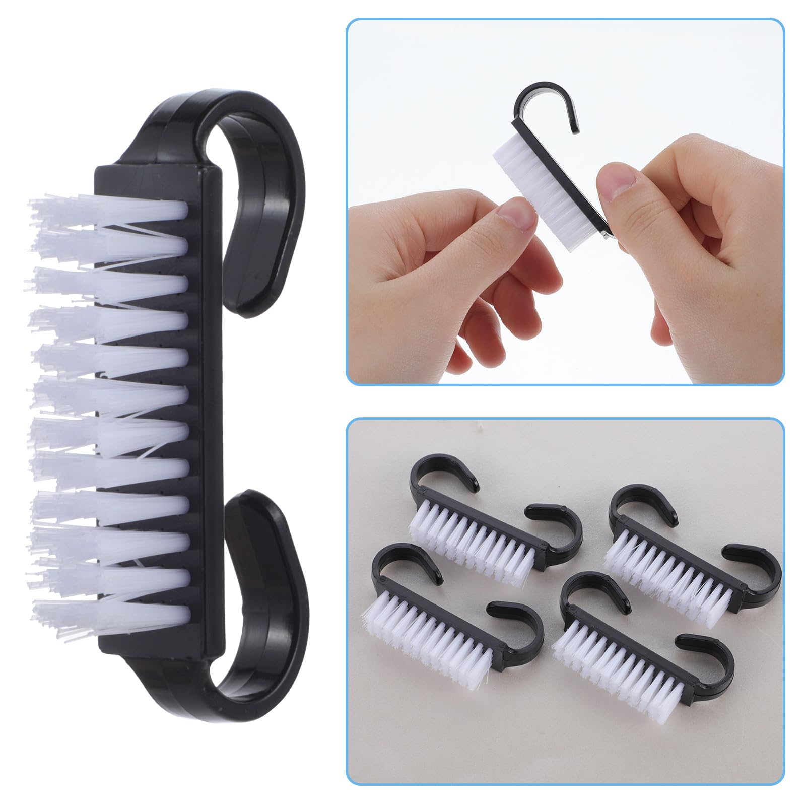 20 PCS Black Nail Cleaning Brush Set - Durable Nylon Handle Grip Scrubber for Toes & Fingernails - Perfect for Home, Salon & Travel Manicure/Pedicure Care
