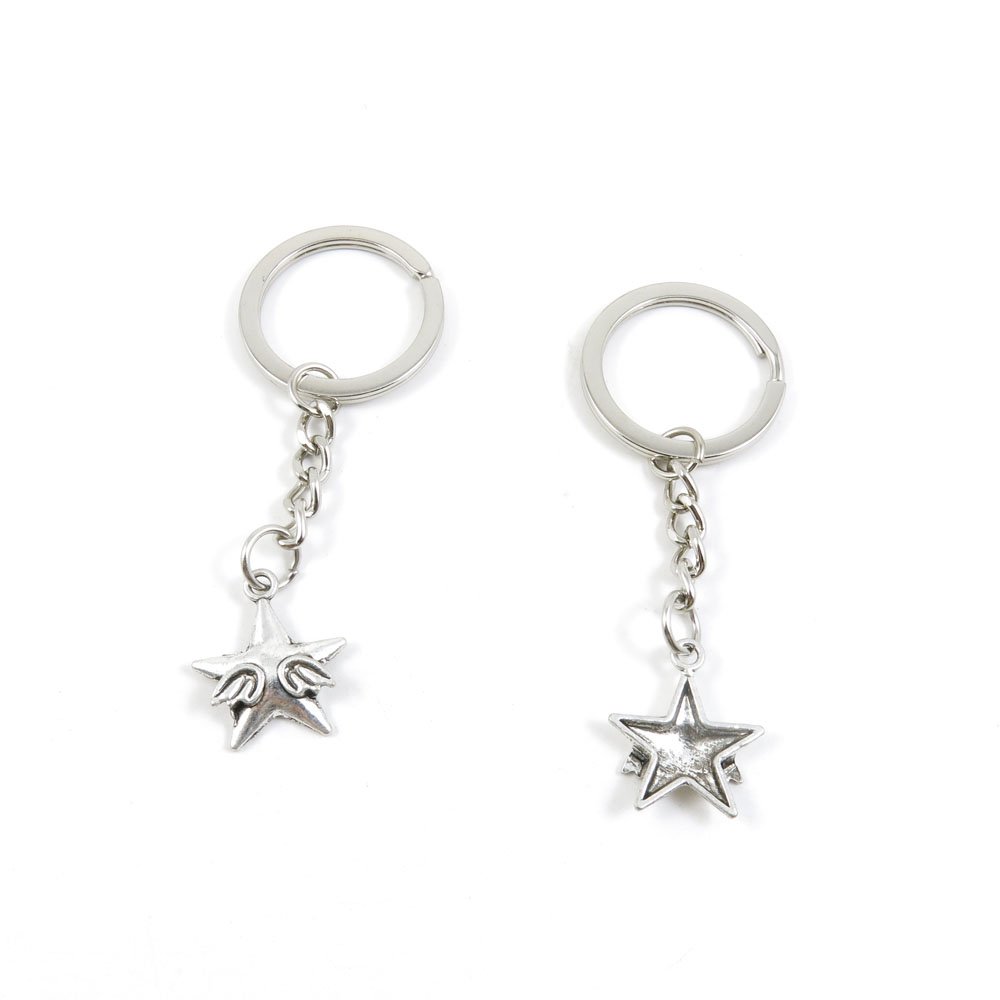 Bulk Wholesale Keychain Key Rings with Star & Angel Wing Charms - Jewelry Making Supplies, Car Keys & Door Clasp Findings (S6KE6U) - Perfect for DIY Crafts, Key Organization & Gift Giving