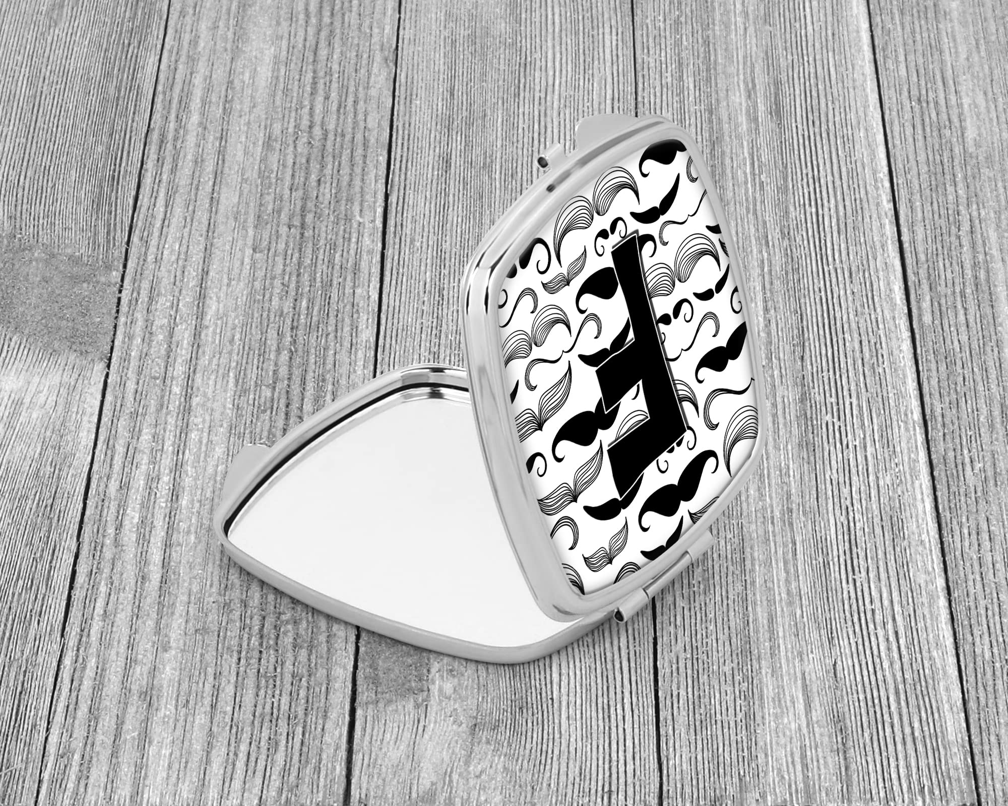 Caroline's Treasures CJ2009-FSCM Letter F Moustache Design Compact Mirror - Elegant Travel Makeup Mirror for Women & Girls, Perfect Gift Idea, Portable Folding Handheld Mirror for Purse, Home Vanity, and On-the-Go Touchups