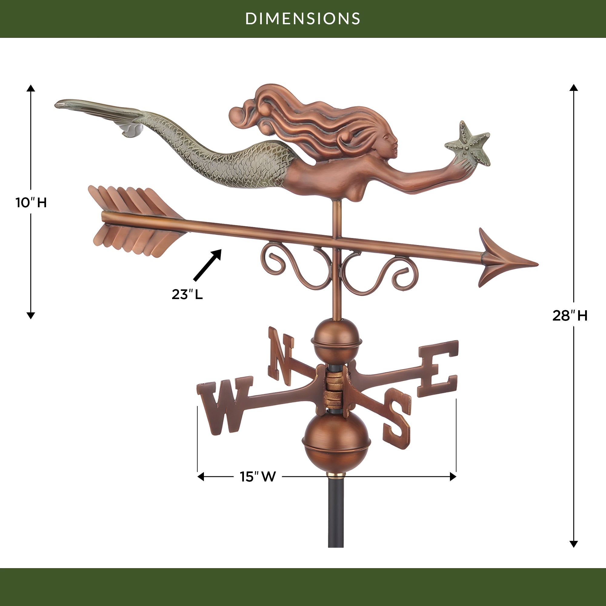 Little Mermaid Weathervane - Decorative Outdoor Garden Ornament for Disney Fans, Coastal & Nautical Themed Yards