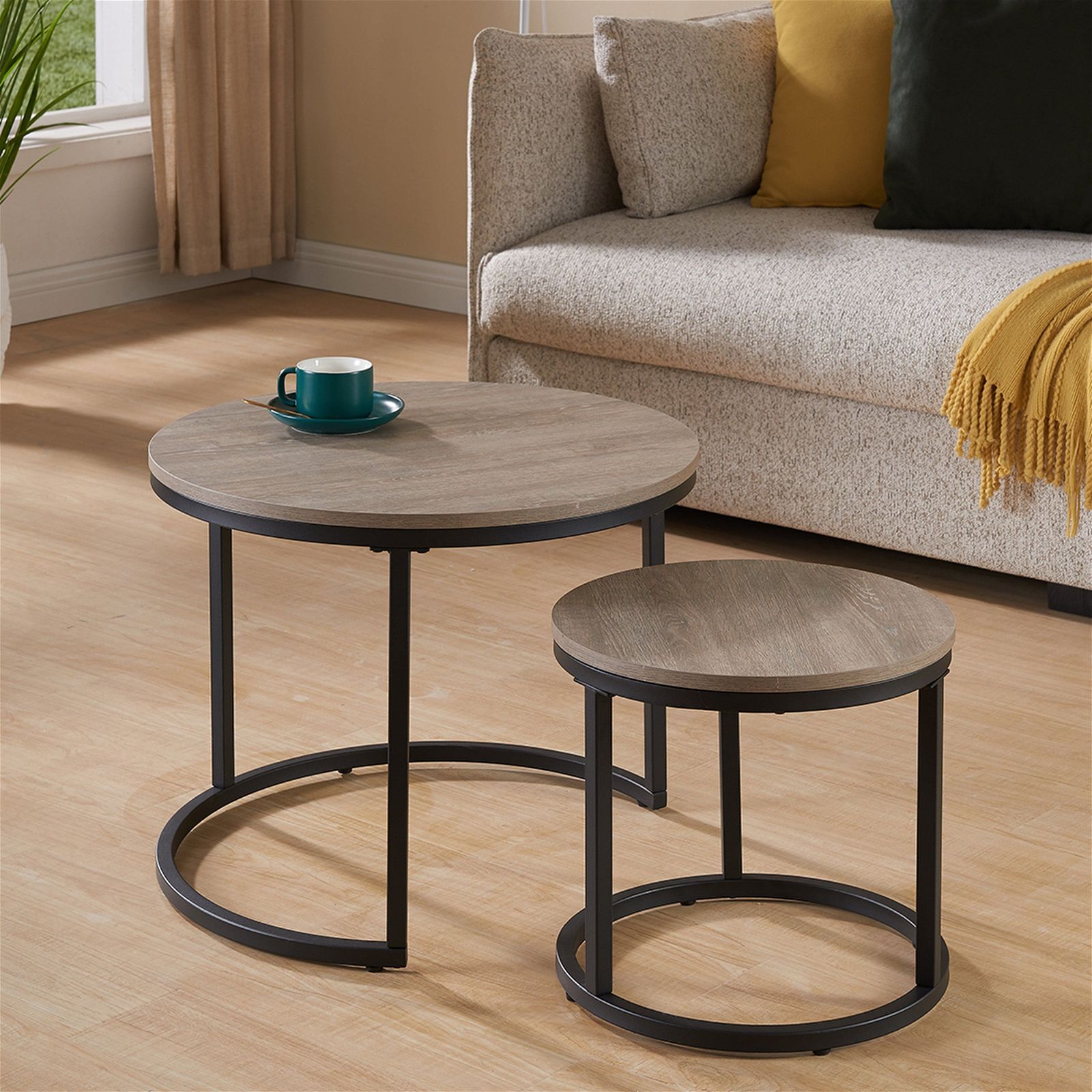 ECHO 600 Nested Coffee Table Set - Solid Oak Wood Modern Nesting Tables for Living Room - Perfect for Small Spaces, Home Decor & Coffee Table Styling