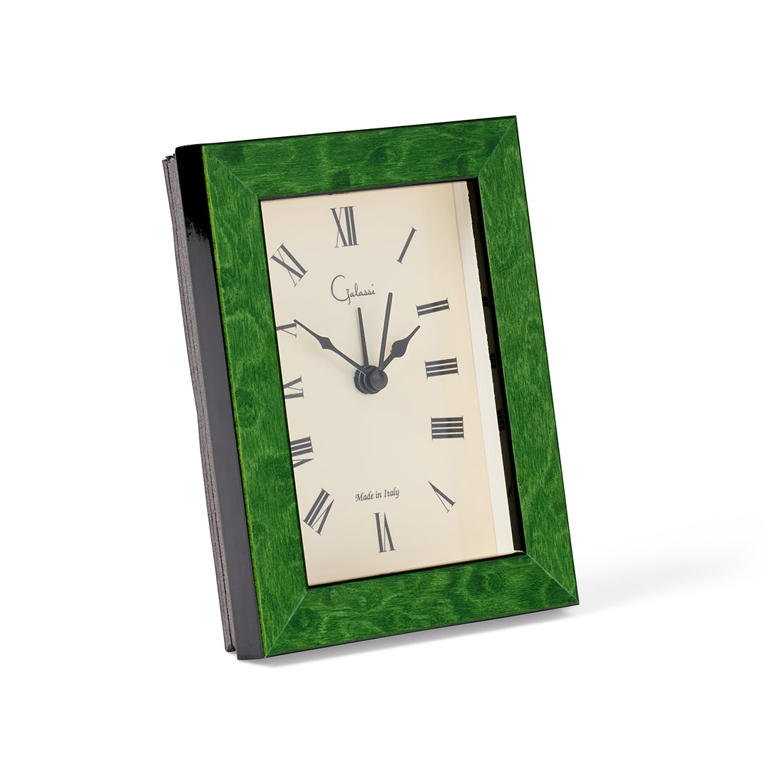 Vintage Green Burlwood Alarm Clock - Wooden Analog Bedside Clock with Snooze Function | Perfect for Bedroom, Office & Home Decor