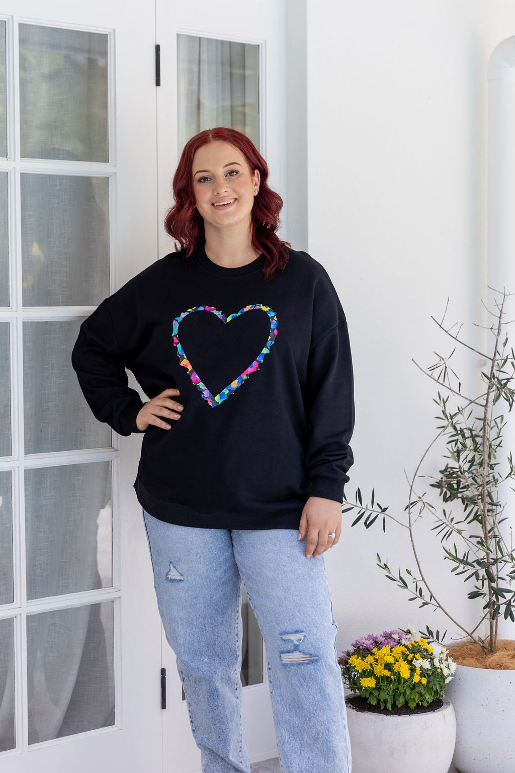 Kasey Rainbow Adore Heart Sweater - Soft Black Knit Pullover for Women | Perfect for Valentine's Day, Date Nights & Cozy Winter Outfits