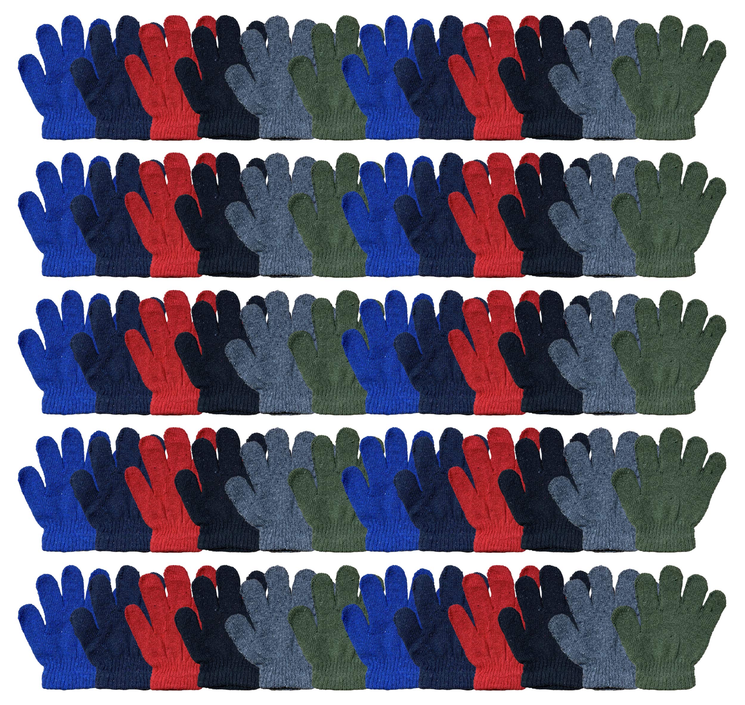 Yacht & Smith 60 Pack Kids Winter Gloves Mittens - Bulk Wholesale for Boys & Girls, Striped & Solid Colors, Warm & Cozy - Perfect for Snow Play, Outdoor Activities & School Recess
