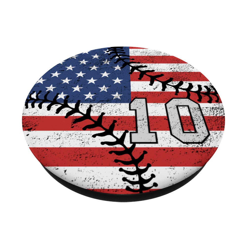 Baseball American USA Flag Number 10 Gray & Black PopSockets PopGrip - Swappable Phone & Tablet Grip for Baseball Fans & Patriotic Supporters | Perfect for Game Days, Travel & Everyday Use