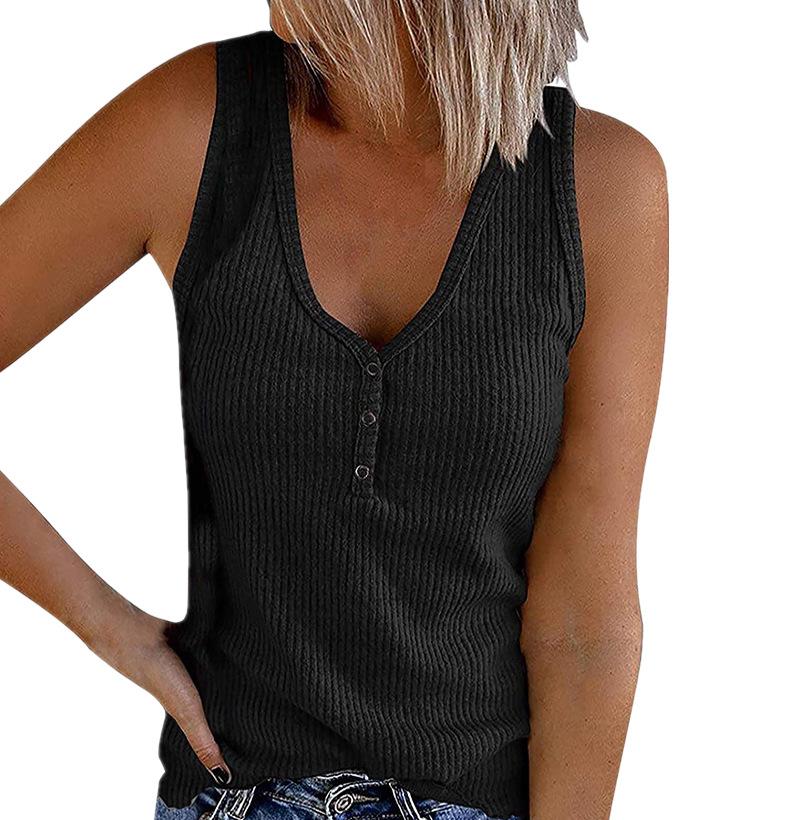 Women's Solid Color V-Neck Button-Down Sleeveless Blouse - Casual Summer Tops for Work, Date Night & Vacation Outfits
