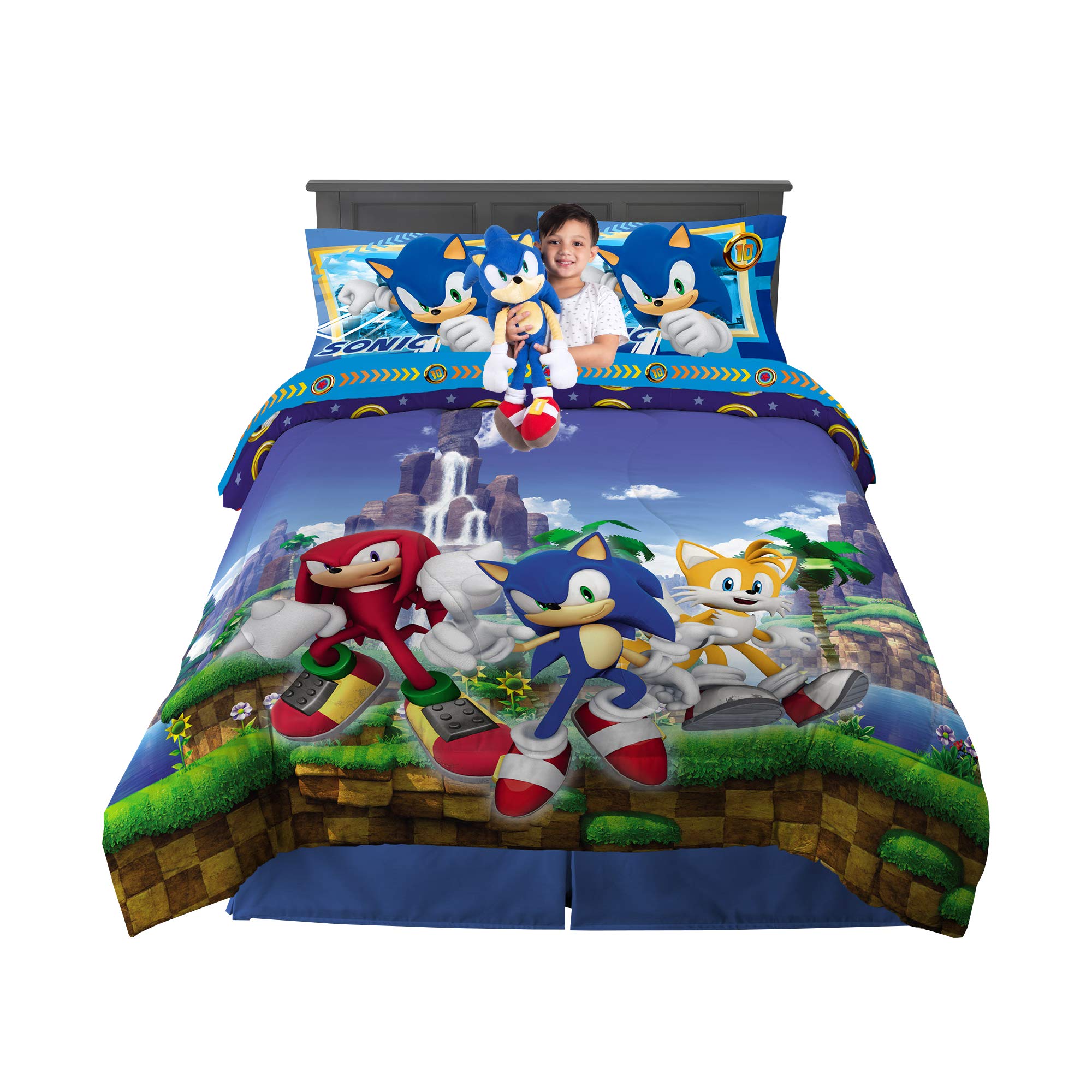 Franco Kids Bedding Set - 6 Piece Full Size Comforter with Sheets & Cuddle Pillow | Sonic Themed Bedroom Decor | Perfect for Boys' & Girls' Rooms, Sleepovers & Cozy Bedtime