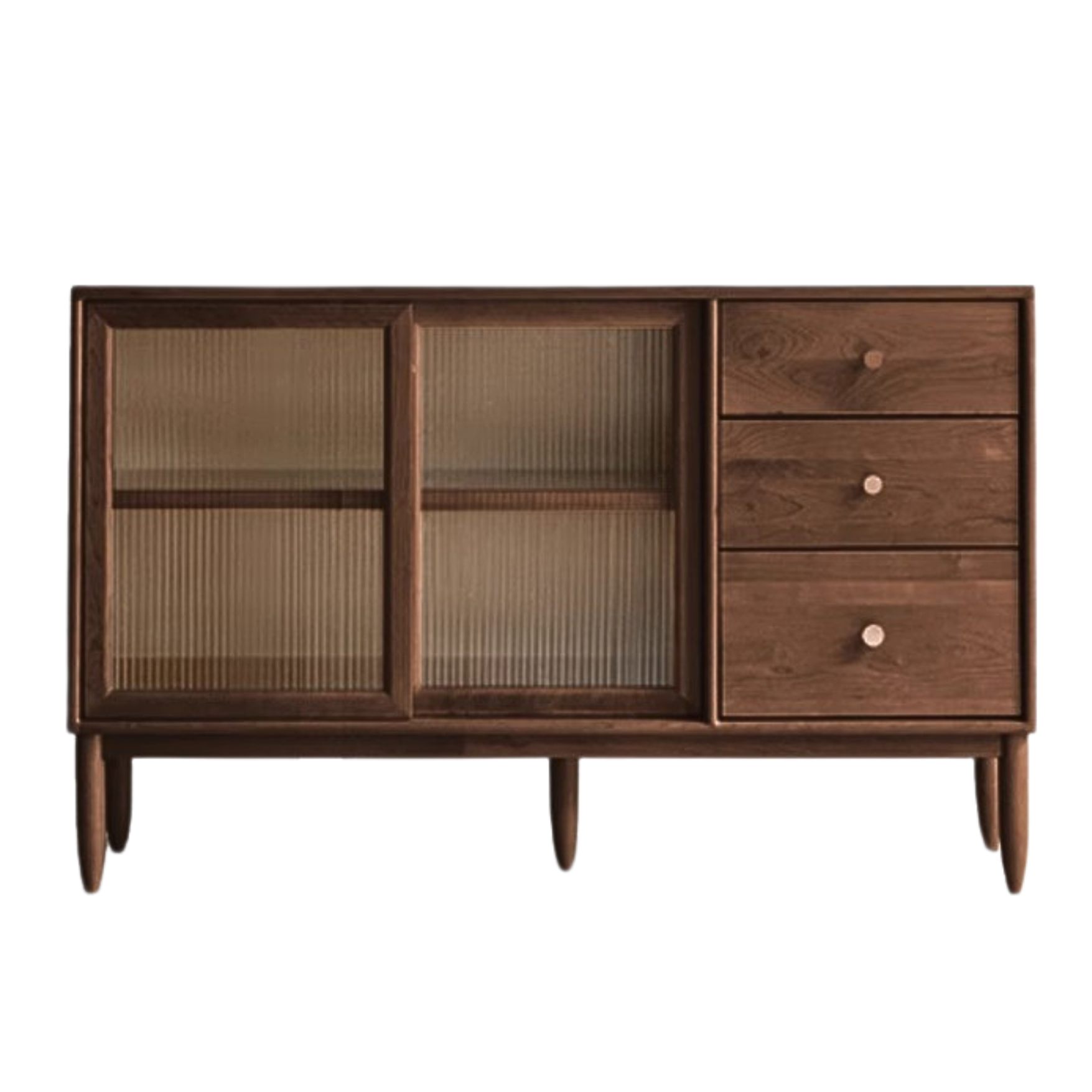 Black Walnut Sideboard with Integrated High Cabinet & Glass Doors - Stylish Storage for Dining Room, Living Room, or Entryway