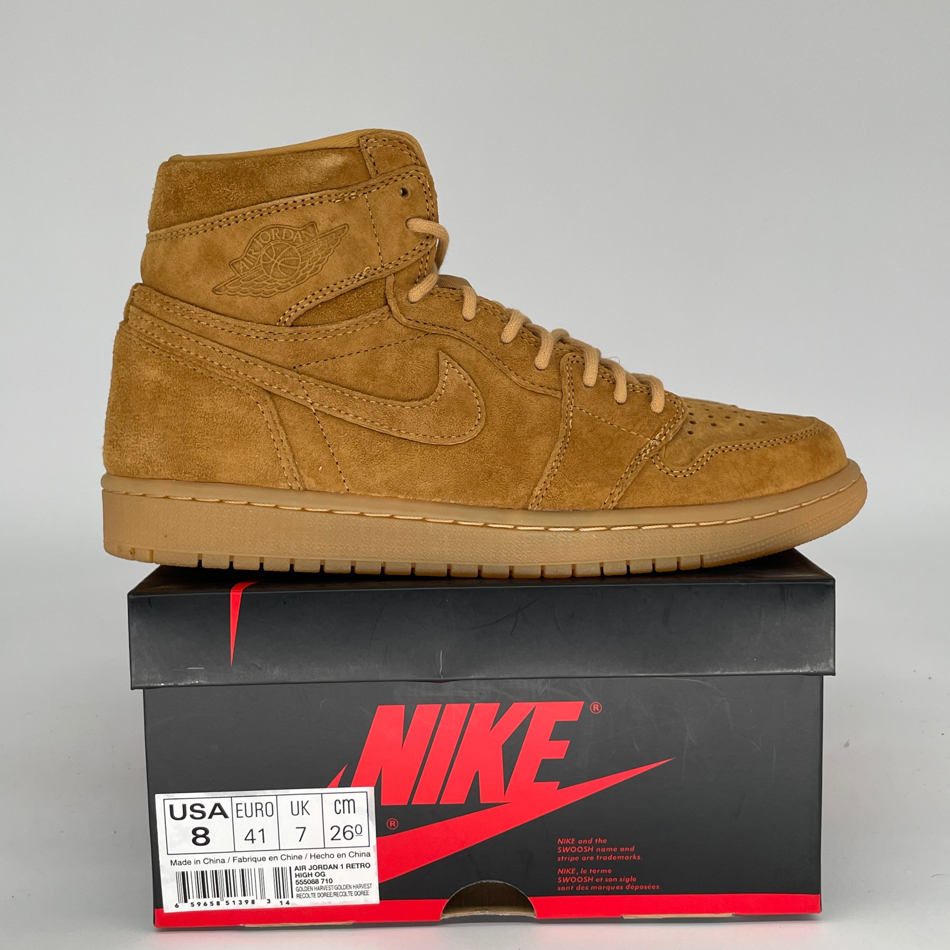 AIR JORDAN 1 WHEAT Sneakers - Men's Size 8 (555088-710) - Retro High Top Basketball Shoes for Casual Wear & Street Style