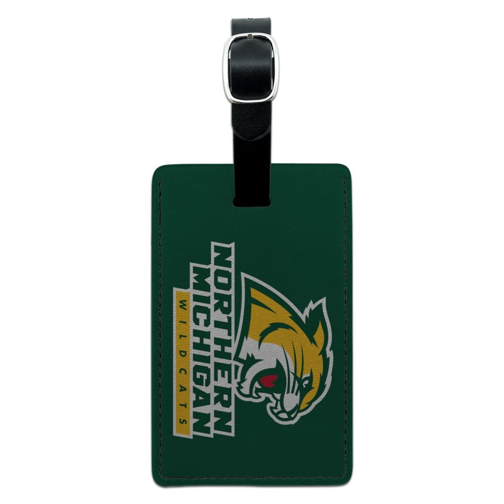 Northern Michigan Wildcats Logo Leather Luggage Tag - Personalized Rectangle Carry-On ID Tag for Travel Bags, Suitcases & Backpacks - Durable Leather Name Tag for Business Trips, Vacations & College Dorms