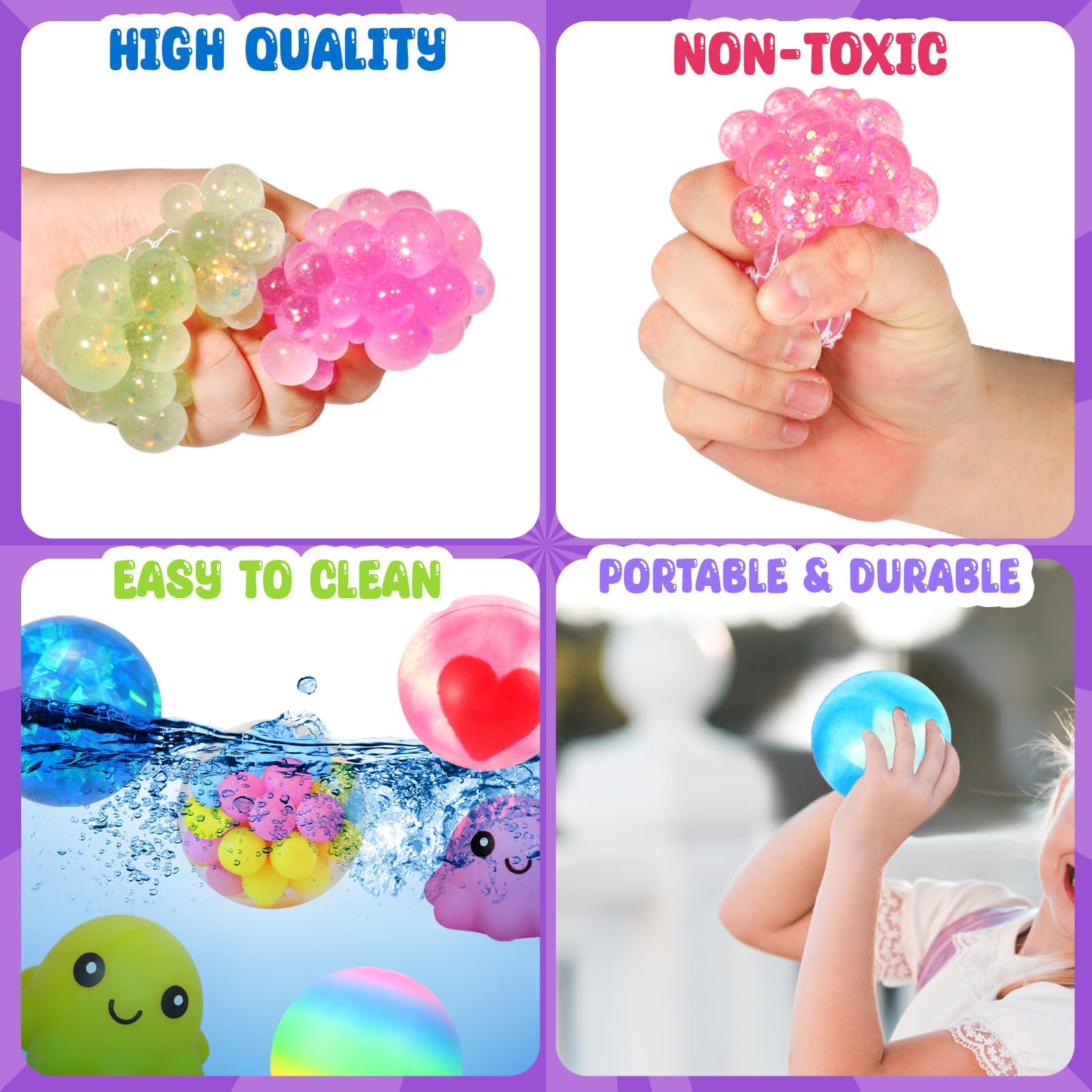 32 Pack Stress Relief Balls for Adults & Kids - Soft Squishy Fidget Toys for Autism, Anxiety, ADHD - Perfect for Easter Basket Stuffers, Classroom Prizes, Party Favors & Office Stress Relief (Use at Home, School or Work)