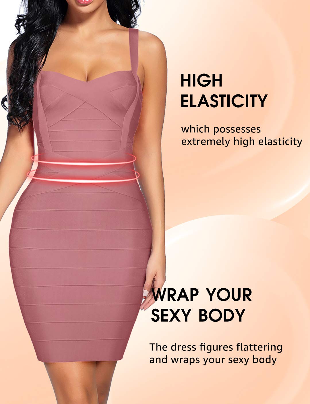 Houstil Women's Sexy Strap Cocktail Party Bandage Bodycon Dress - Elegant Clubwear for Wedding Guest, Night Out & Special Occasions | Perfect for Date Night, Bachelorette Party & Evening Events