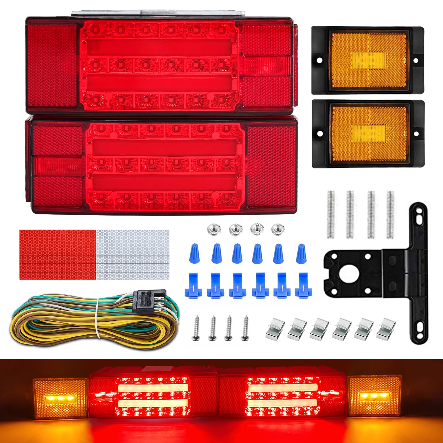 Submersible Boat Trailer Light Kit - Super Bright LED Trailer Lights with Halo Strip - DOT Compliant IP68 Waterproof for Camper, Truck, RV & Snowmobile Under 80