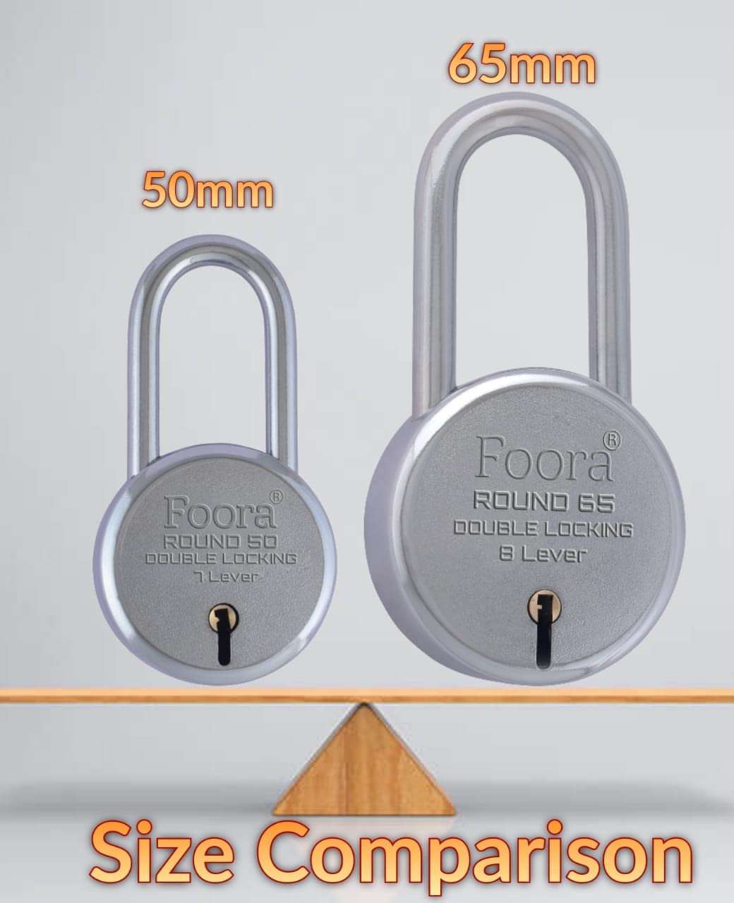 Foora 50mm Round Long Neck Shackle Padlock with 5 Keys - Double Locking 7 Lever Security Lock for Home, Gate, Shutter, Shed, Toolbox & Storage - Durable Outdoor & Indoor Use for Enhanced Protection