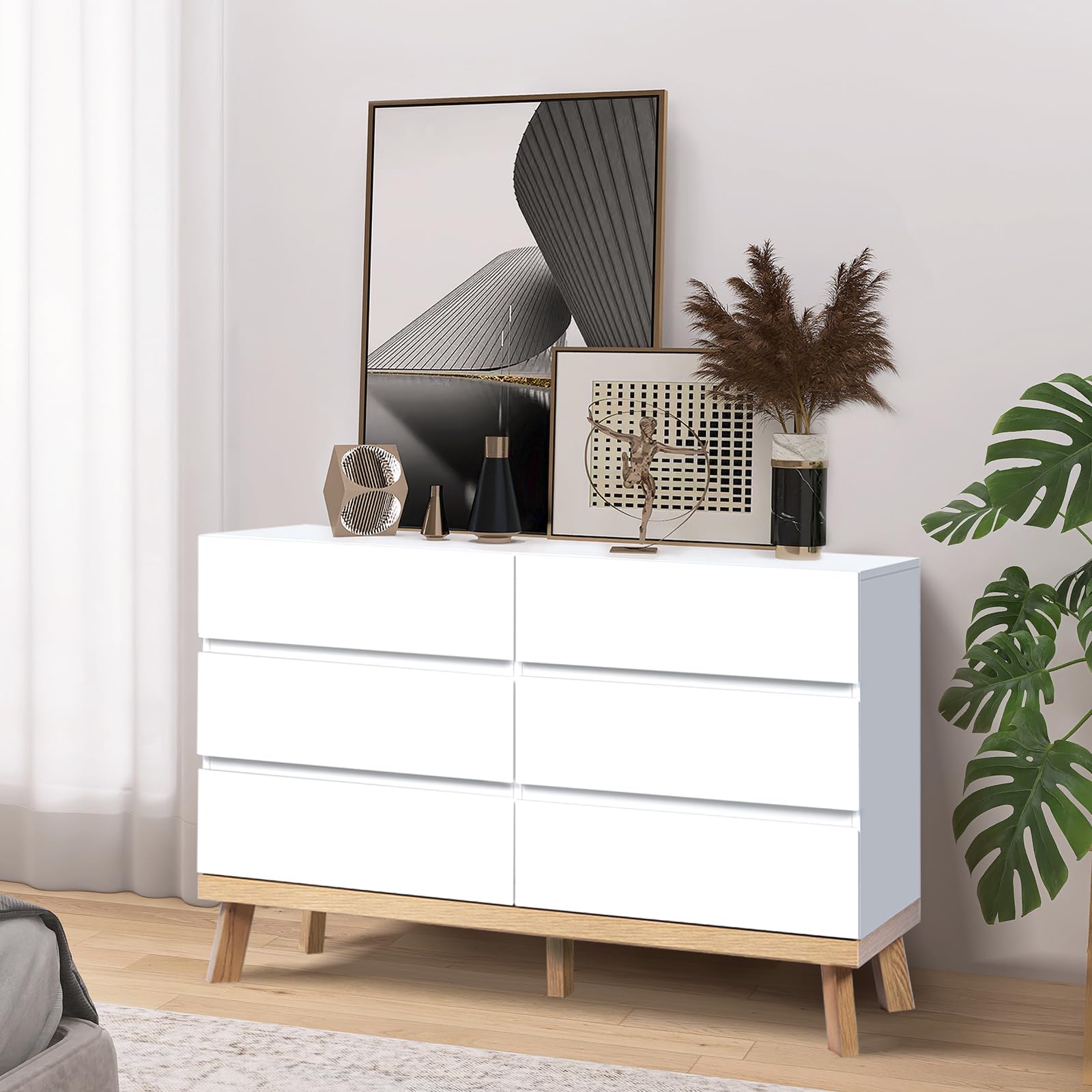 YIGOBUY White 6-Drawer Dresser for Bedroom - Large Wooden Storage Cabinet Chest of Drawers with Double Dresser Design for Living Room, Hallway & Bedroom - Perfect for Organizing Clothes, Bedding & Home Decor (White)