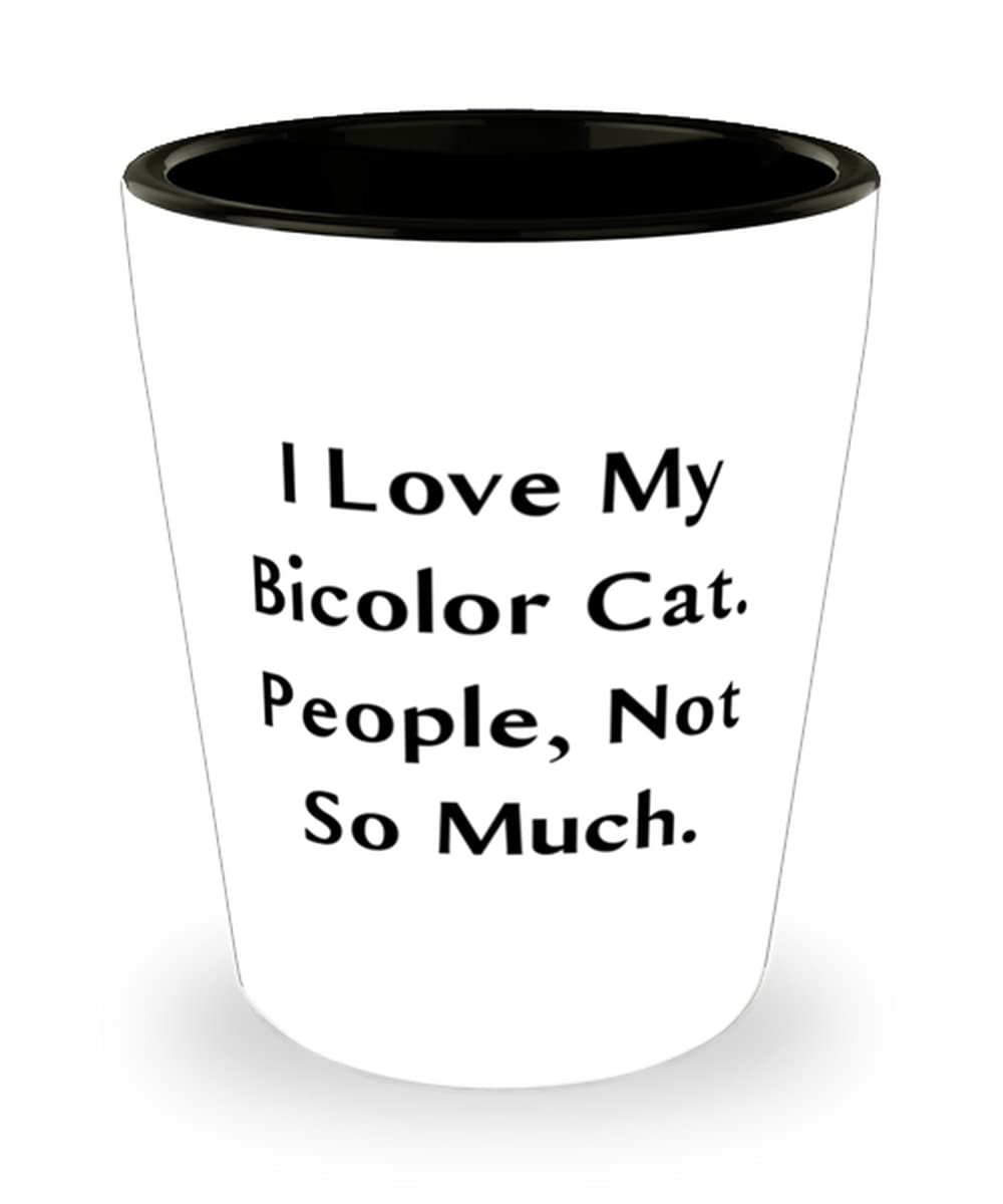 Bicolor Cat Lovers Gift Set - Inspirational Ceramic Mug & Shot Glass for Cat Enthusiasts - Perfect for Birthday, Housewarming & Cat Themed Parties