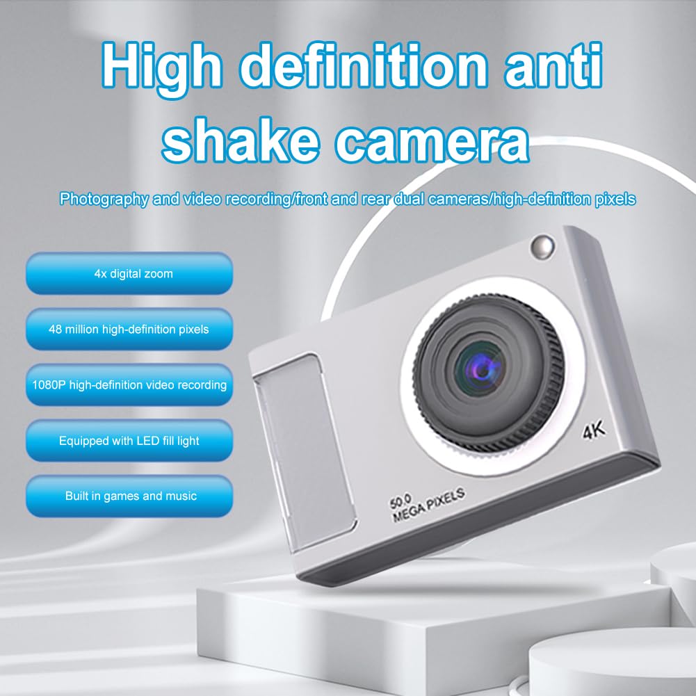 Fiorky 48MP HD Digital Camera with 2.88in IPS Screen, 4K Video & Anti-Shake - Compact 4x Zoom Kids Camera with Fill Light for Boys, Girls, Teens & Adults - Perfect for Travel, School Projects & Family Events