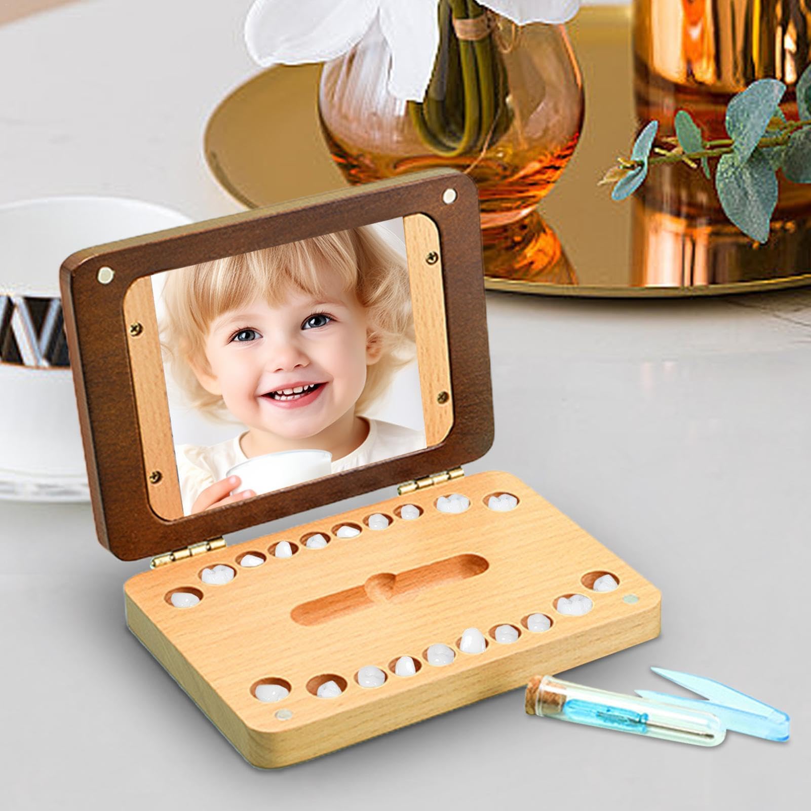 Fovolat Wooden Tooth Keepsake Box for Kids - First Tooth Organizer Container for Boys & Girls - Tooth Fairy Gift Box for Study Room & Living Room - Perfect for Baby Teeth Storage & Nursery Decor