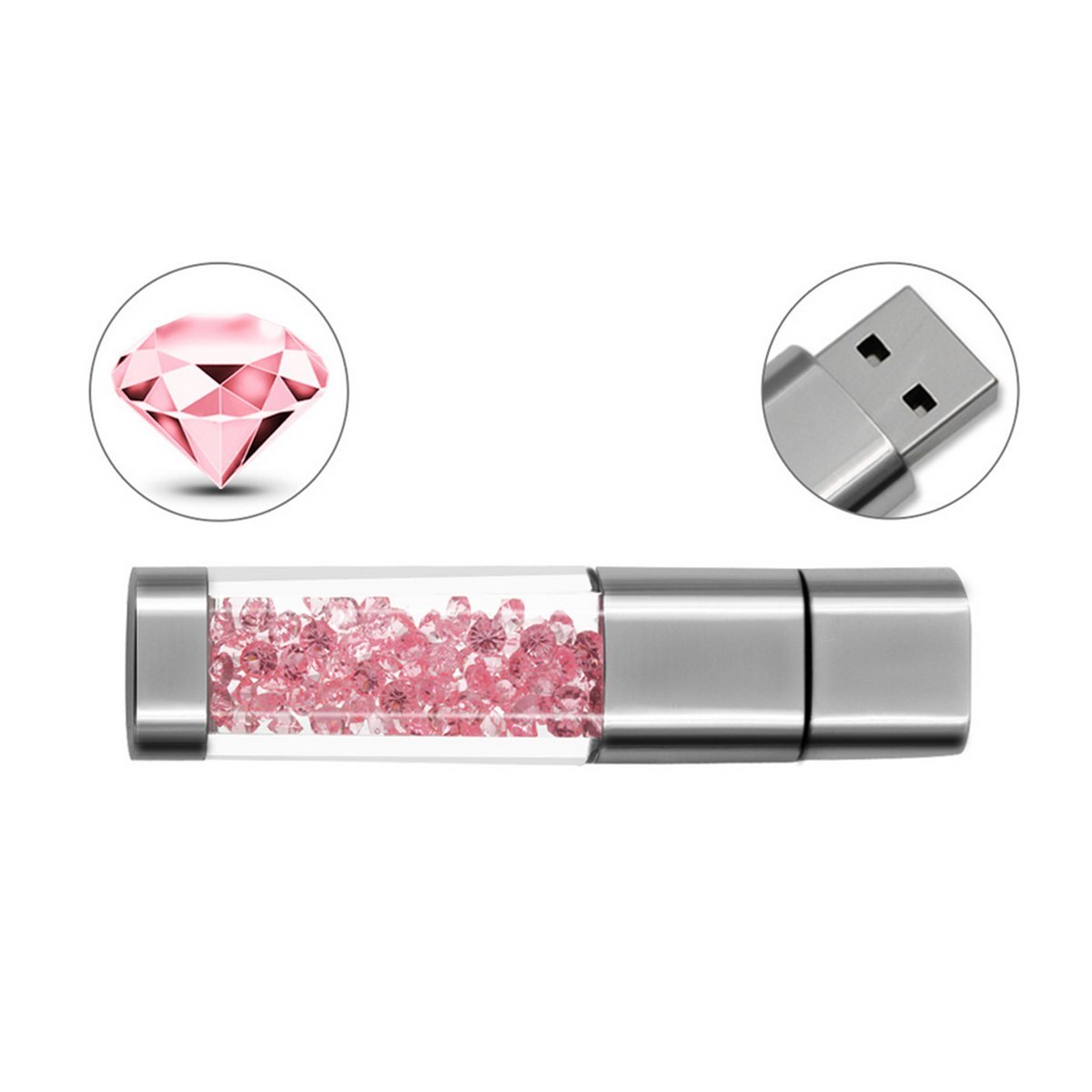 FeliSun Kristall 32GB USB 3.0 Flash Drive - Pink External Memory Stick for Data Storage, Fast Transfer Speed - Perfect for Birthday Gifts, Wedding Favors, Office Use & School Projects