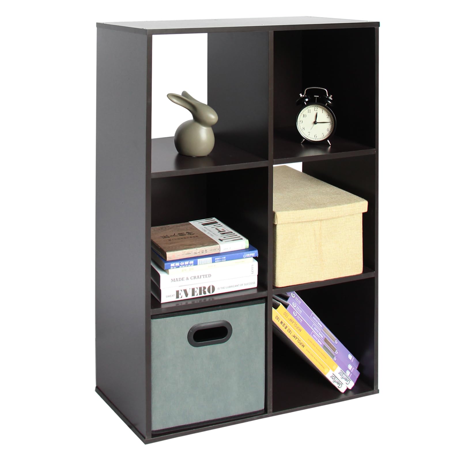 6 Cube Storage Bookcase Organizer - Dark Brown Wooden Shelf Unit for Closet, Living Room, Bedroom & Study | Space-Saving Home & Office Storage Solution