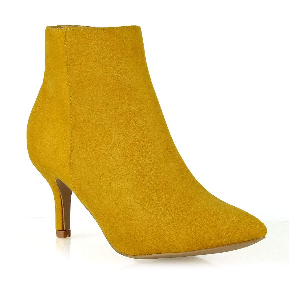 Women's Pointy Toe Ankle Boots with Low Kitten Heel & Side Zip - Comfortable Ladies Booties for Work, Office & Casual Outfits (Available in Multiple Sizes)