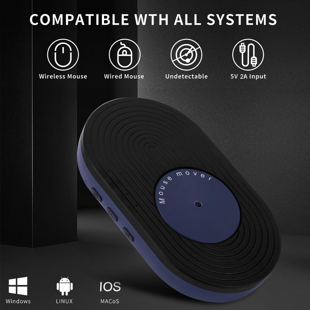 Automatic Mouse Jiggler - Undetectable USB Mouse Mover with Timer & Switch Button | USB-C Cable for Keeping Computer/Laptop Awake | Black & Blue LED | Perfect for Remote Work, Online Meetings & Preventing Screen Lock