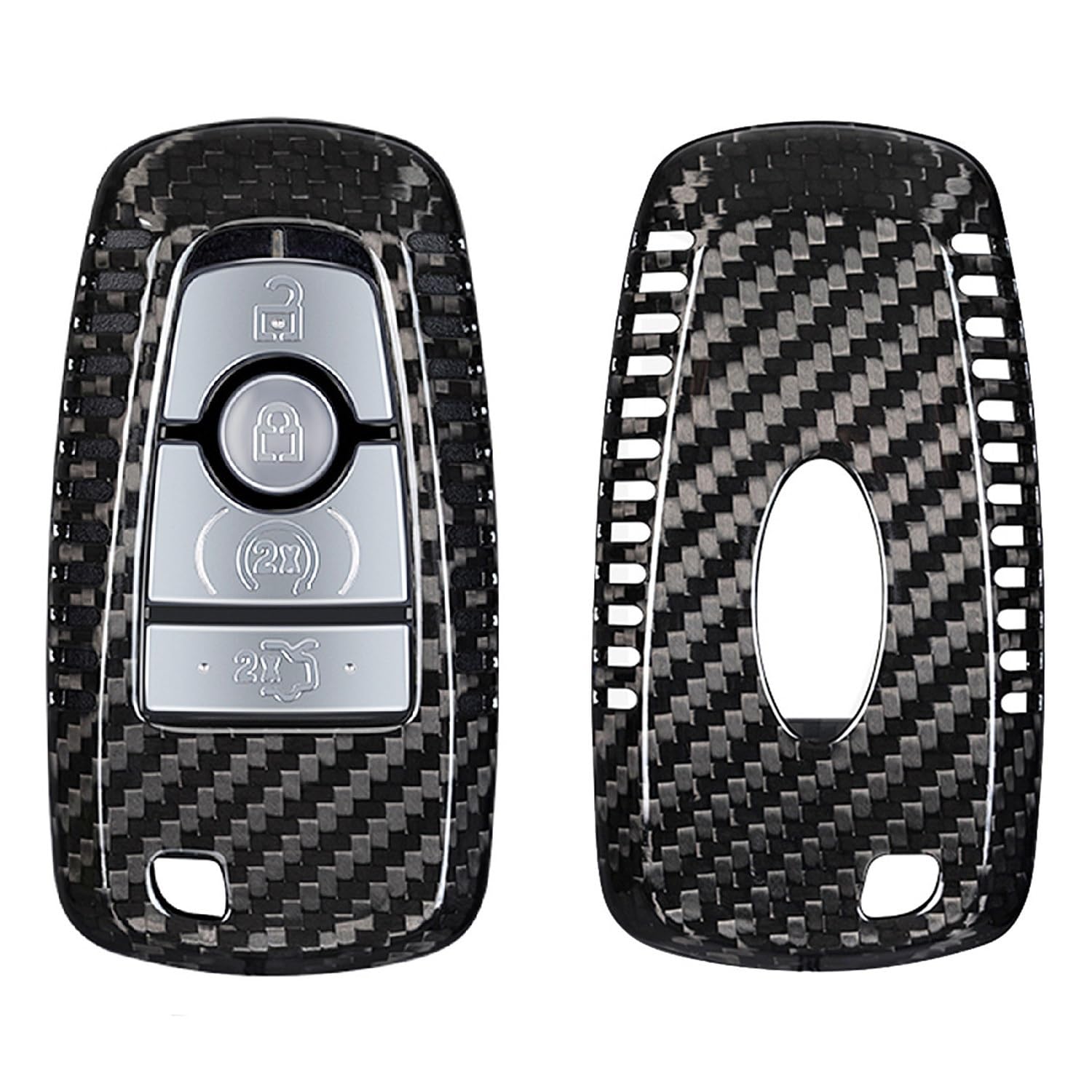 Premium Genuine Carbon Fiber Car Key Fob Cover for Ford Bronco/Edge/Escape/Expedition/Explorer/F150/F250/F450/Fusion/Maverick/Mondeo/Mustang/Ranger - Compatible with 3 & 4 Button Models - Sleek Black Design - Perfect for Daily Use, Car Enthusiasts & Gift Giving