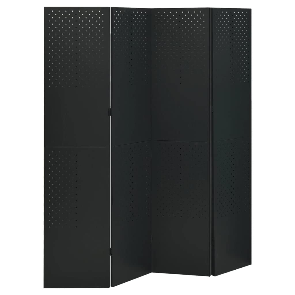 CHARMMA 4-Panel Black Steel Room Divider Screen - 63