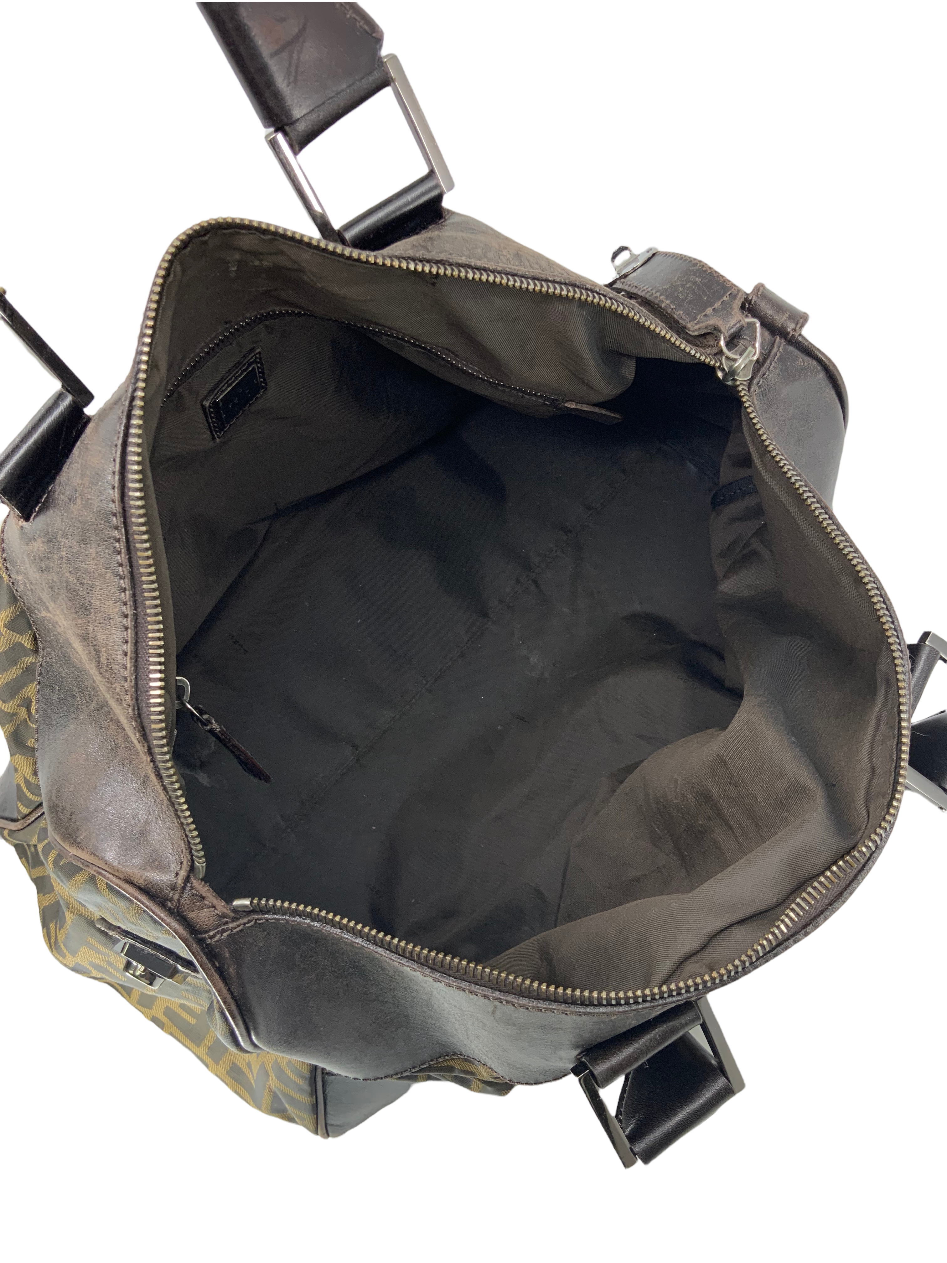 FENDI Zucca Canvas and Leather Small Duffel Bag - Stylish Travel Bag for Women, Perfect for Weekend Getaways & Gym Essentials