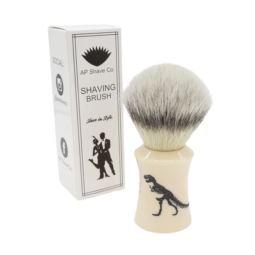 Premium 25mm Mühle STF XLarge Synthetic Shaving Brush with AP Shave Co. Dinosaur Etched Ivory Handle - Perfect for Wet Shaving & Luxury Grooming Rituals