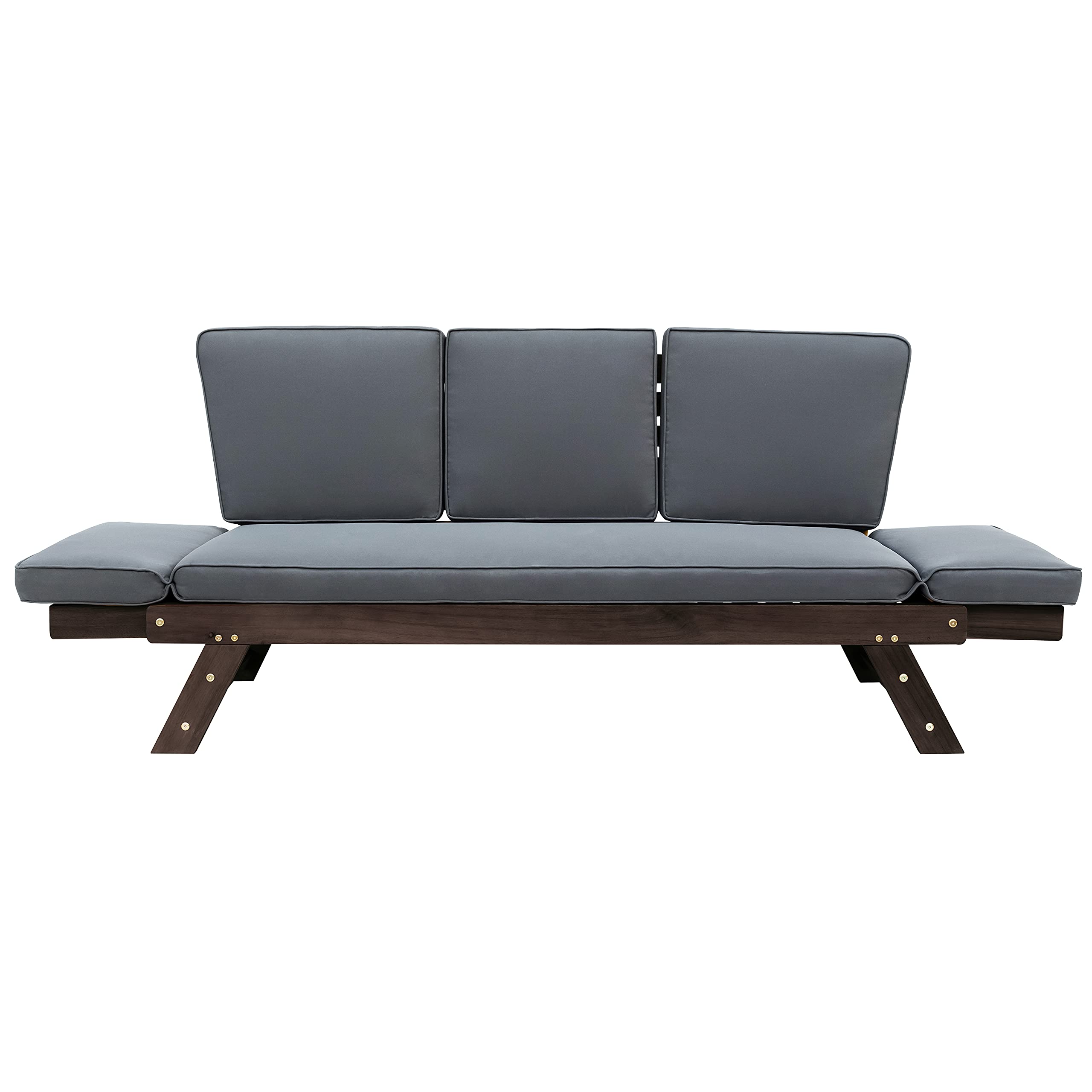 Merax Outdoor Patio Furniture Set - Adjustable Wooden Daybed & Sofa Chaise Lounge with Cushions (Brown & Gray) - Perfect for Backyard, Poolside & Garden Relaxation