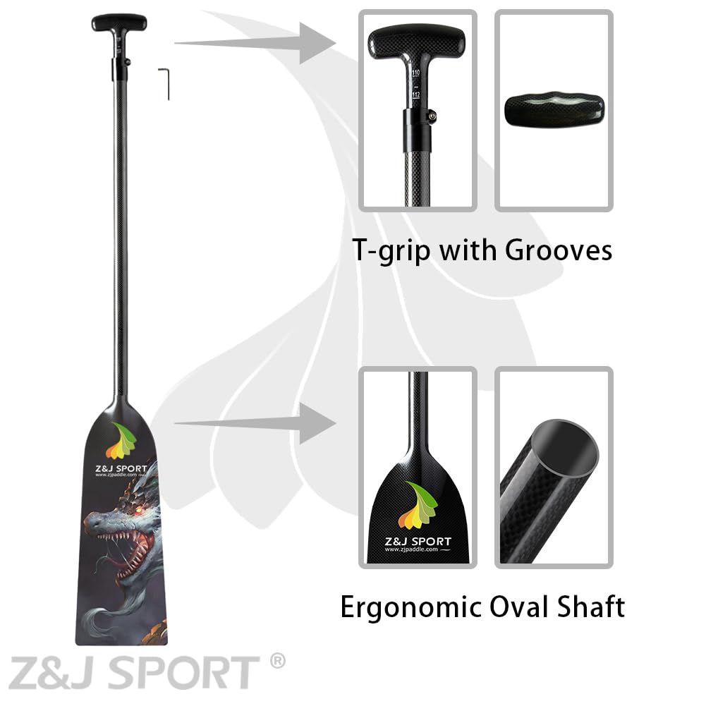 Z&J SPORT Carbon Fiber Dragon Boat Paddle - IDBF Approved Adjustable Paddle with Dragon Graphic & T-Handle for Racing | Perfect for Competitive Dragon Boat Teams & Training
