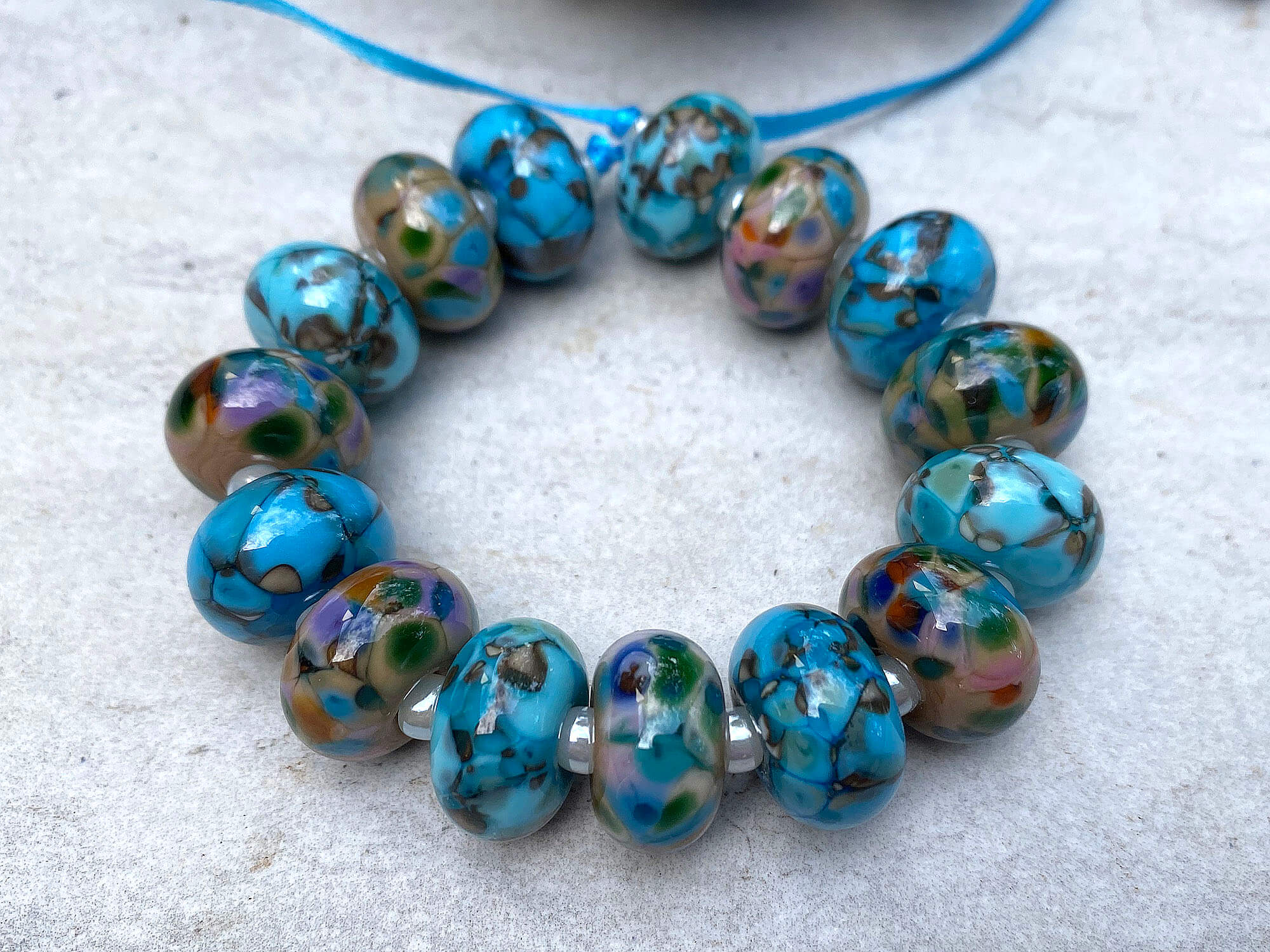 15 Handmade Turquoise & Brown Lampwork Glass Beads for Jewelry Making - DIY Necklace, Bracelet & Earrings Crafting Supplies