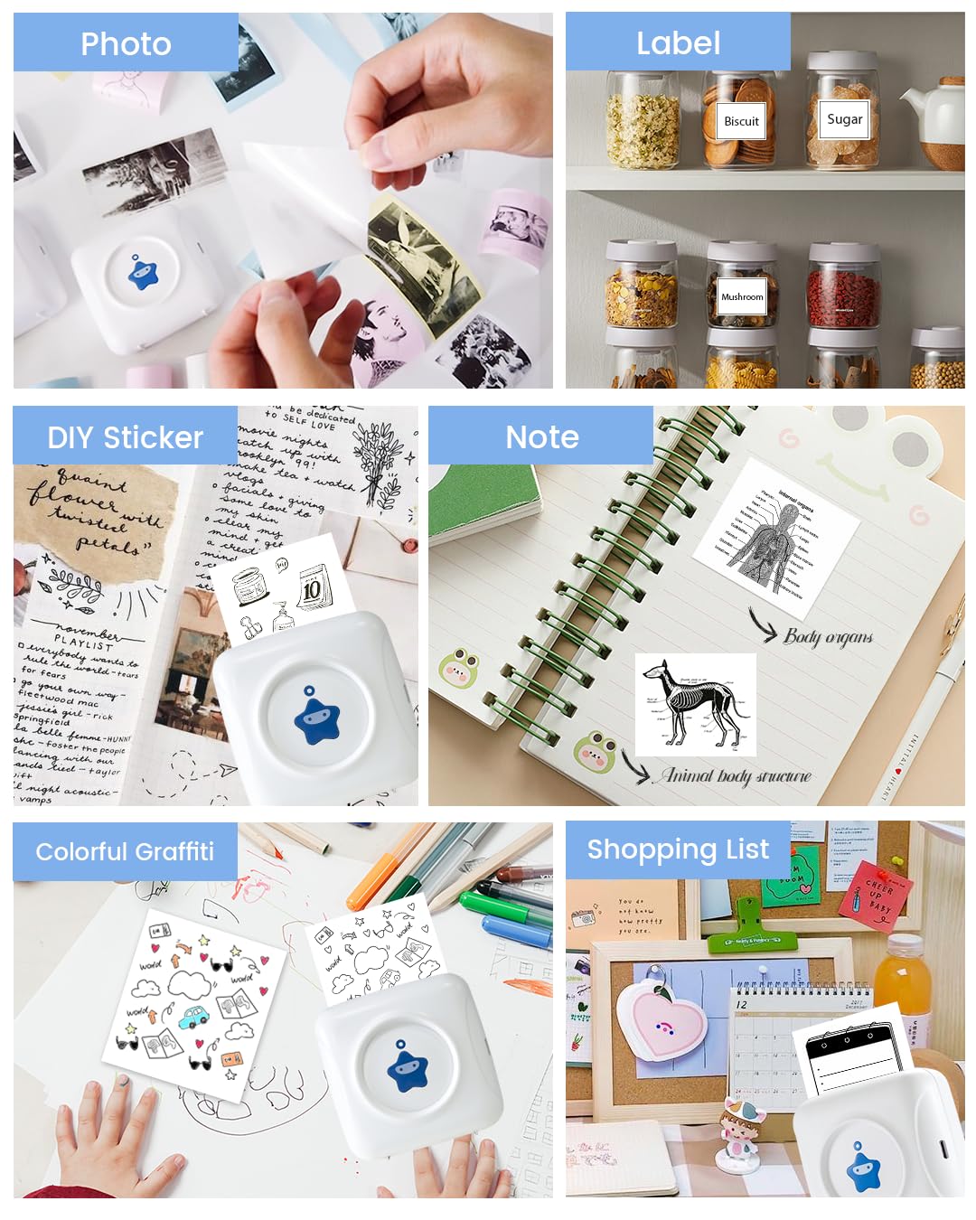 Portable Thermal Printer for Stickers & Photos - Mini Bluetooth Wireless Printer Compatible with iPhone, Android - Pocket Photo Printer for DIY Projects, Travel, Business & Home Use with 10x Printing Paper