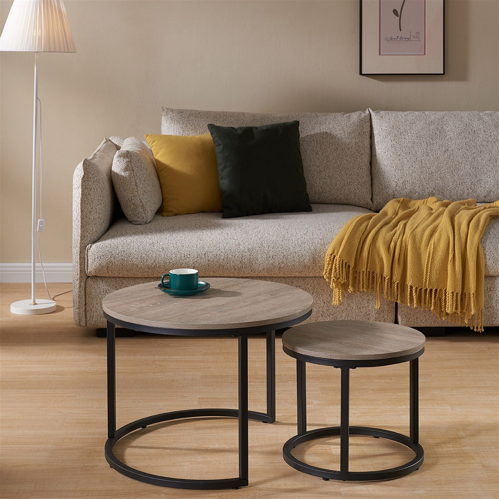 ECHO 600 Nested Coffee Table Set - Solid Oak Wood Modern Nesting Tables for Living Room - Perfect for Small Spaces, Home Decor & Coffee Table Styling